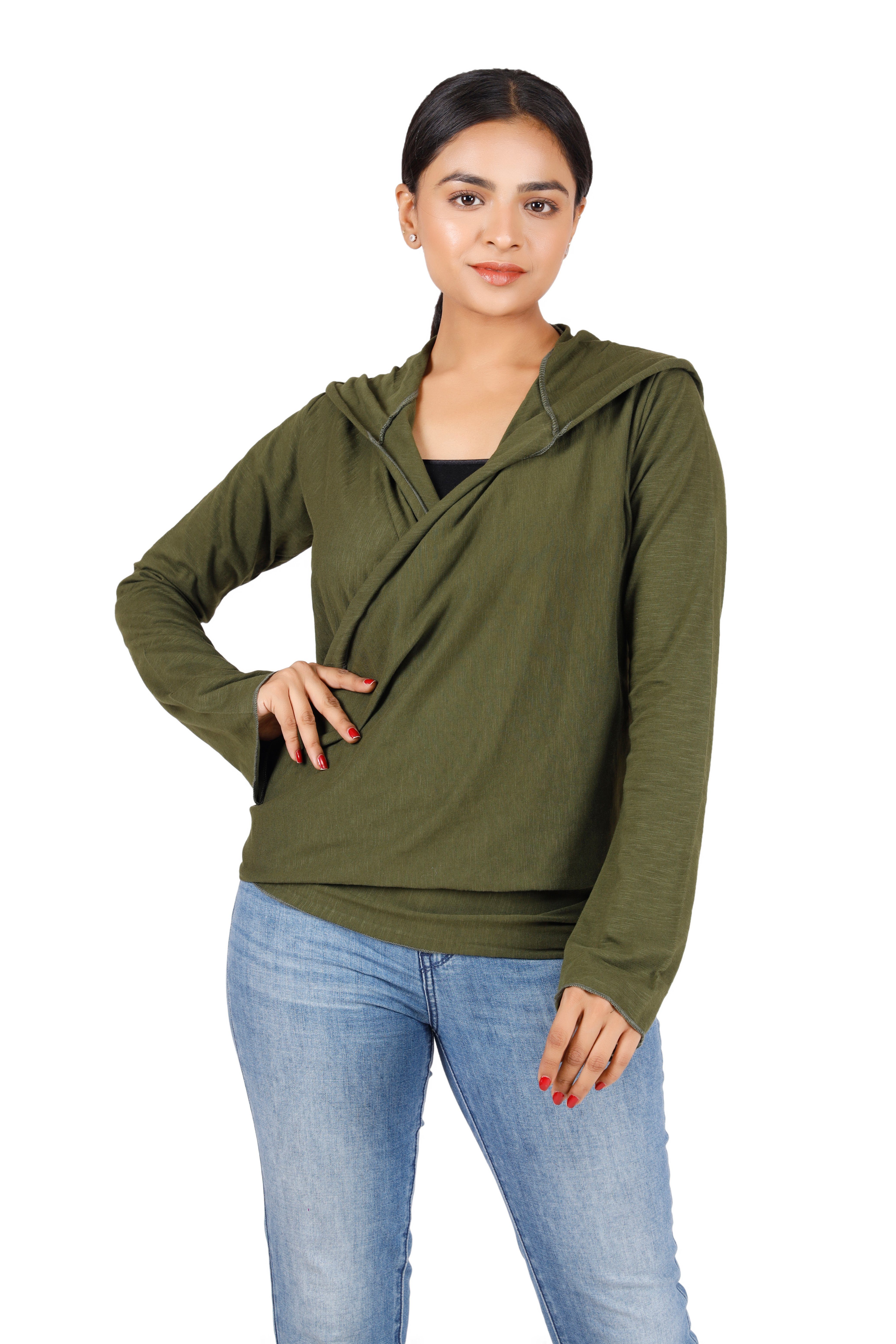 Wickelshirt, alternative Yogashirt, Bekleidung olivgrün mit.. Guru-Shop Longsleeve Langarmshirt