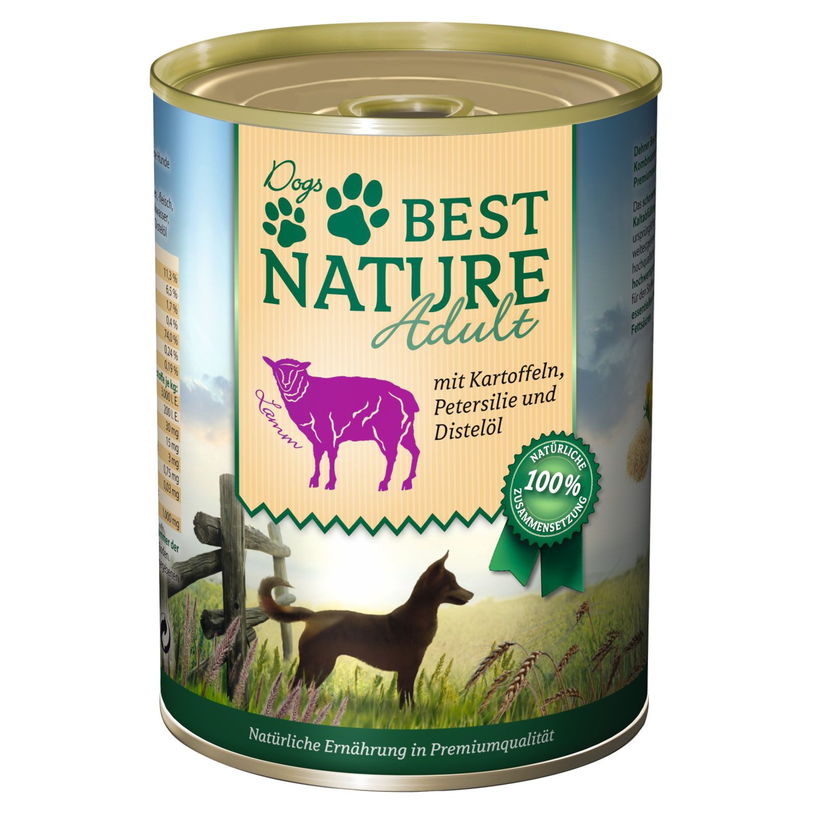 Best Nature Adult, Nassfutter für Hunde, 400g, Lamm mit Kartoffeln, Petersilie ..., Nassfutter für: Hund