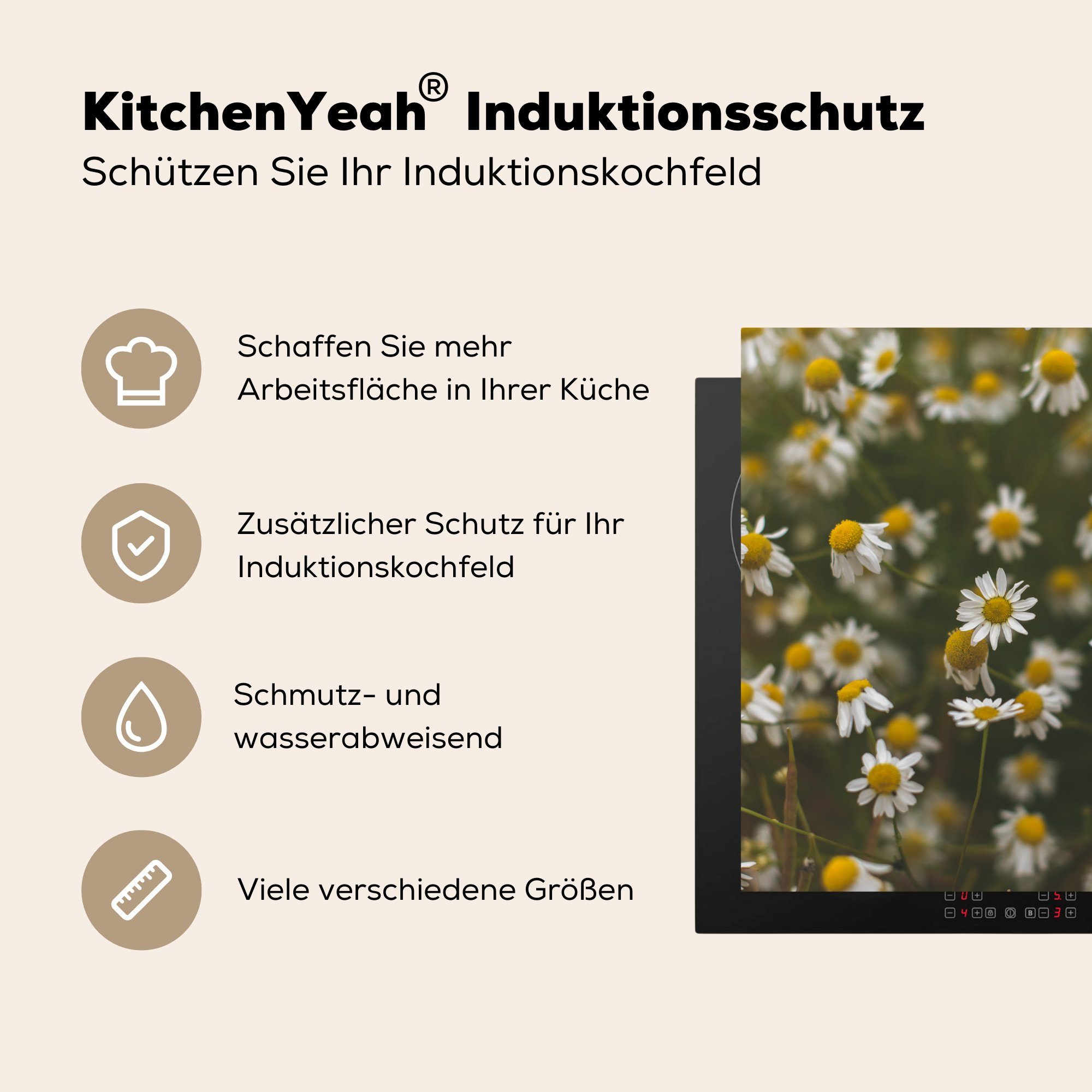 78x78 Herdblende-/Abdeckplatte cm, Ceranfeldabdeckung, (1 - Natur, MuchoWow küche Frühling Arbeitsplatte Blumen - Vinyl, für tlg),
