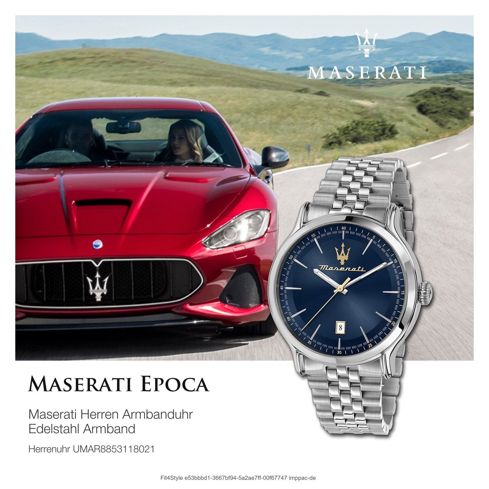 MASERATI Quarzuhr Maserati Herren Uhr groß 42mm) Analog EPOCA, Edelstahlarmband, (ca. Made-In Herrenuhr rund, Italy
