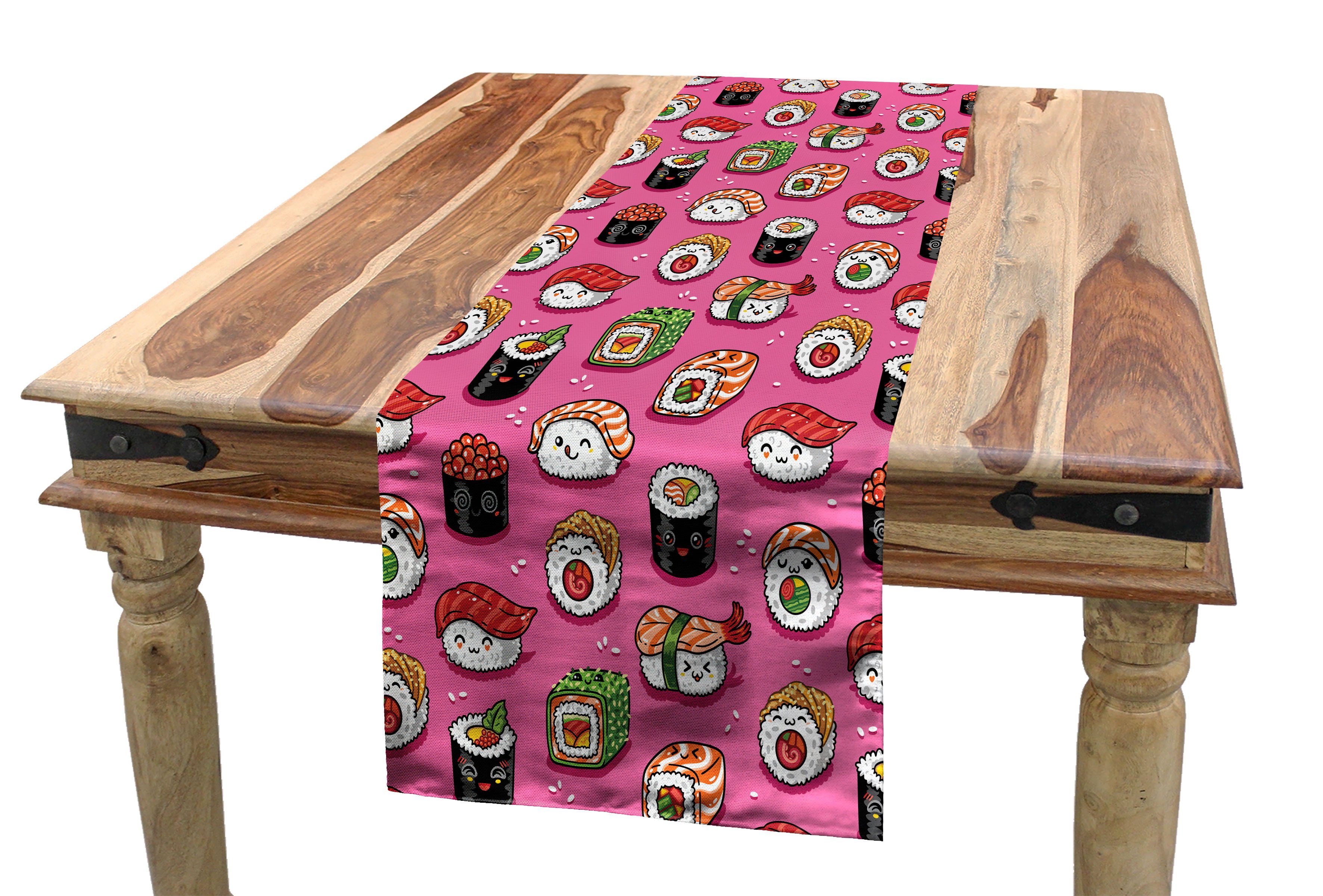 Abakuhaus Tischläufer Esszimmer Küche Rechteckiger Dekorativer Tischläufer, Wasabi Kawaii Art Sushi