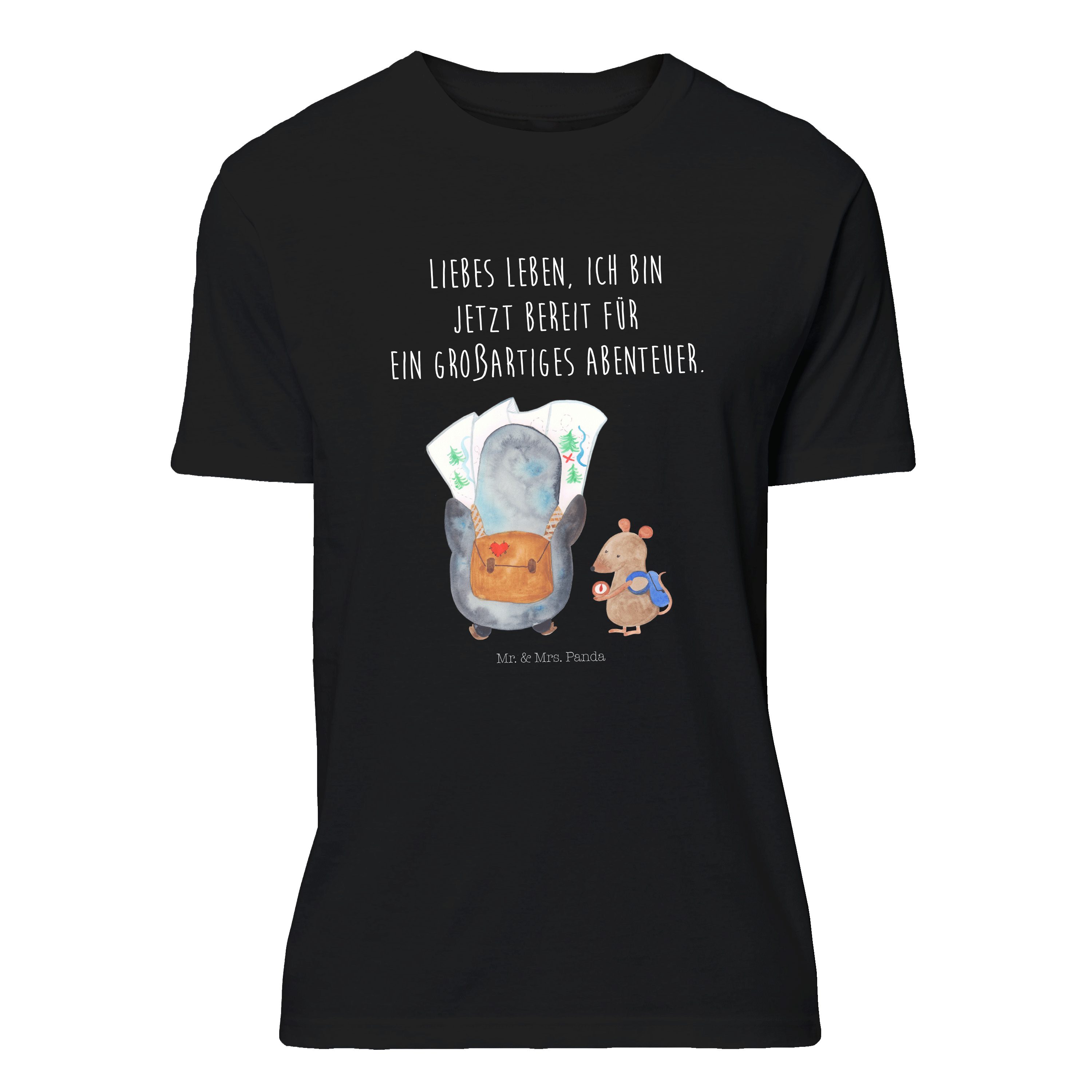 Mr. & Mrs. Panda T-Shirt Pinguin & Maus Wanderer - Schwarz - Geschenk, Abenteurer, T-Shirt, weiß, Abenteuer, Ausflug, Motiv, Herren, Damen, Pinguine, unisex (1-tlg)