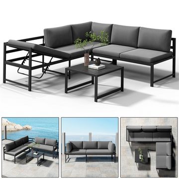 Mucola Gartenlounge-Set Ecksofa mit Liegefunktion Aluminium Sitzgruppe wetterfest Ecklounge, (Set, 3-tlg., 2 Sofa, 1 Tisch, 11 Auflagen), Liegefunktion durch verstellbare Rückenlehne und extra dicke Kissen