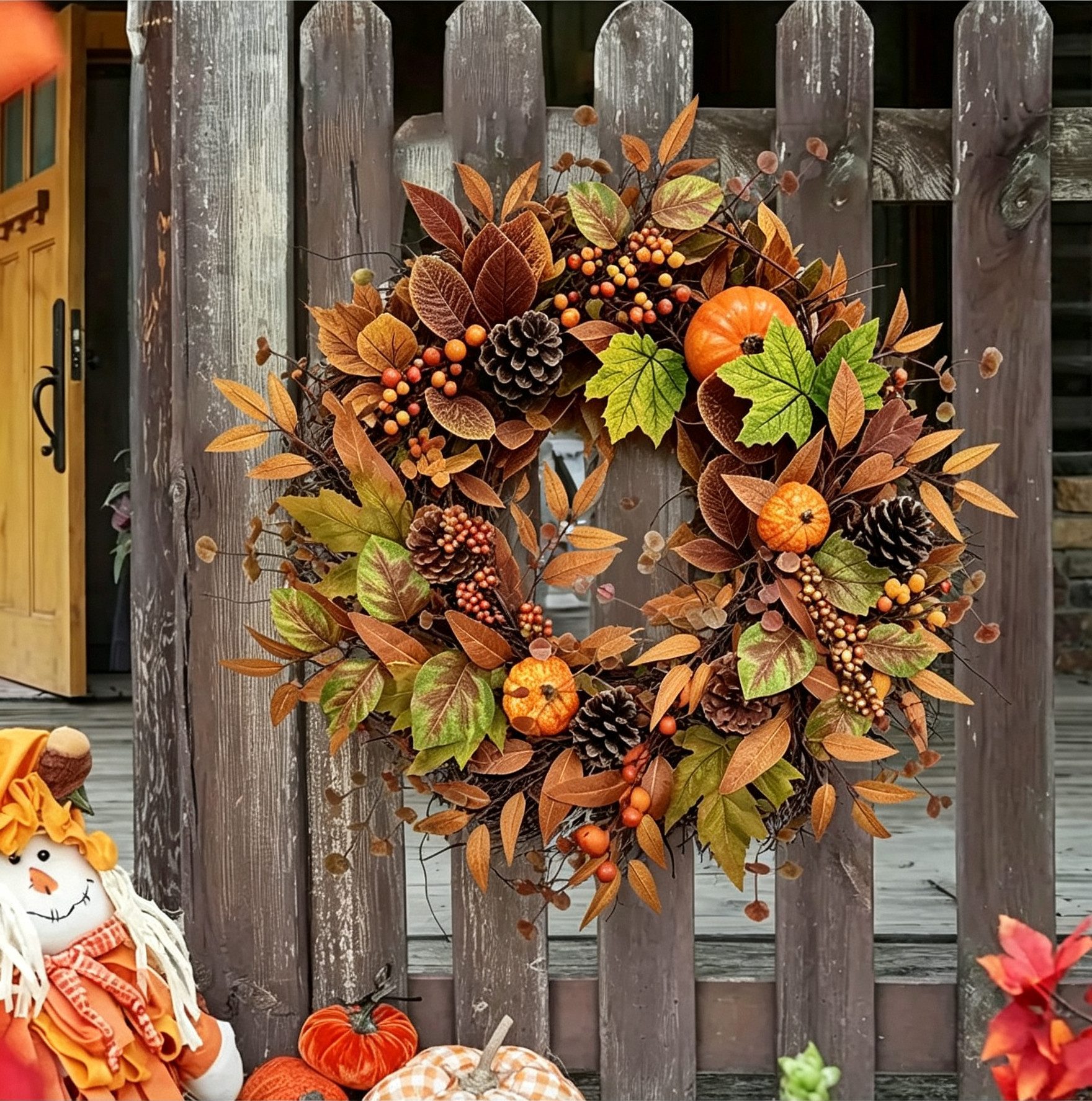 Coonoor Dekokranz 45/55 cm Herbstkranz, Herbstfarben Kürbis Beeren Kranz, Erntedankkranz, Halloween Herbstfarben Kranz – Bild 5 von 5