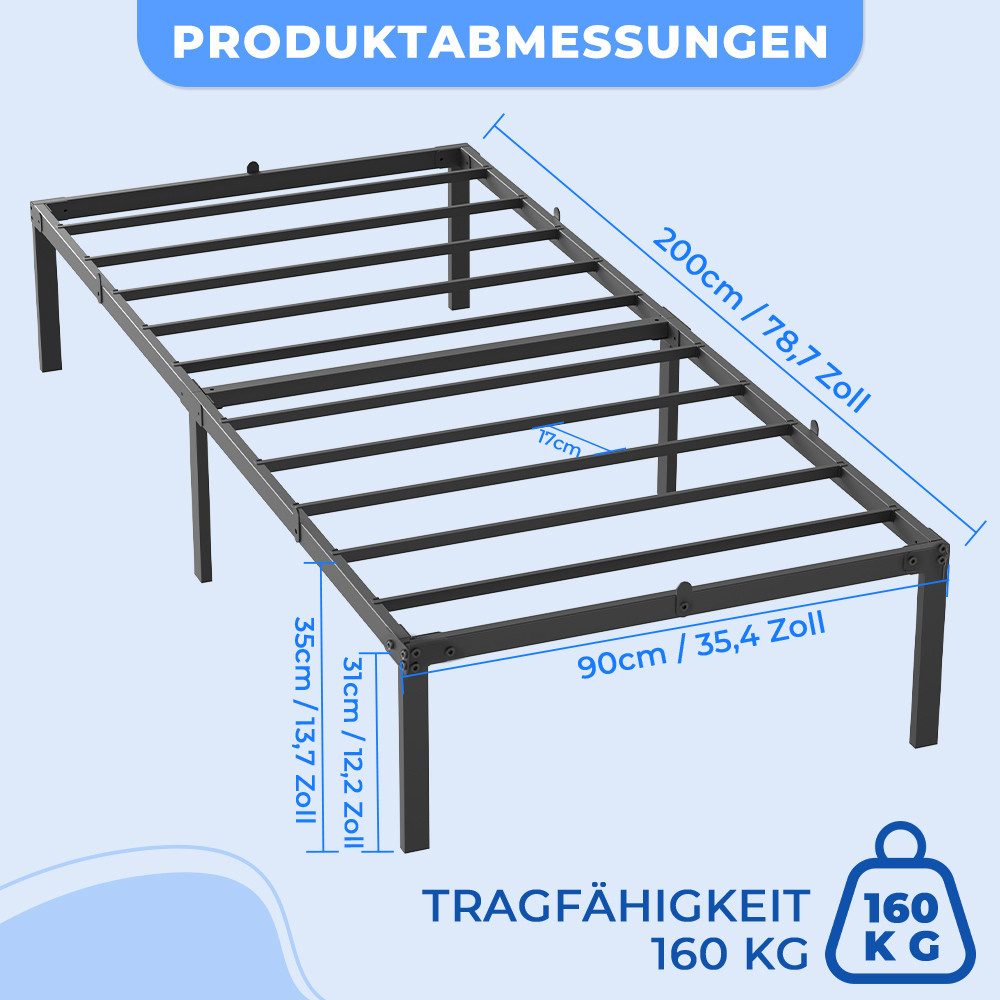 GLIESE Bettgestell Metall Bettgestell und Federkernmatratze Set (Lattenrostbett, Federkernmatratze, Montageanleitung inklusive), Tragfähig bis 160 kg, Matratzenhärte H4