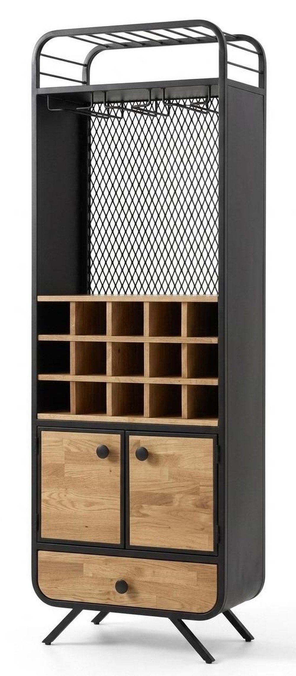 Xlmoebel Buffetaufsatz Rustikales Weinregal aus Holz und Metall für Flaschen und Gläser, Made in Europa