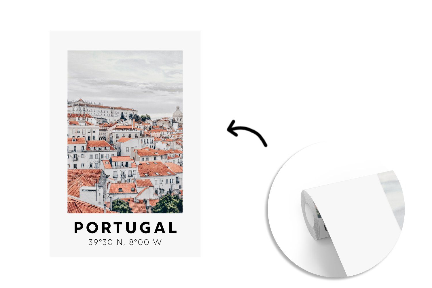 MuchoWow Fototapete Portugal Rot Skyline, - St), Matt, Tapete bedruckt, (3 für - Montagefertig Vinyl Wohnzimmer, Wandtapete
