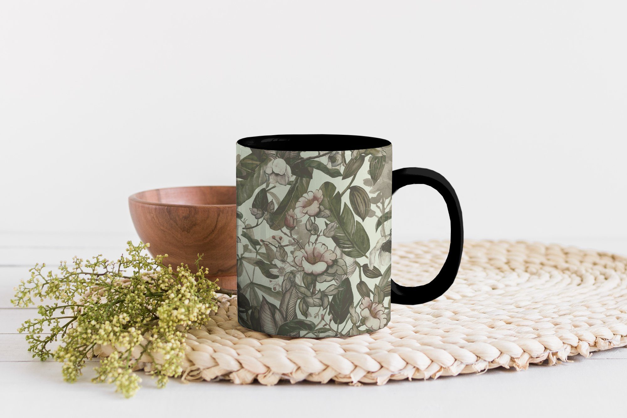 MuchoWow Tasse Geschenk - Farbwechsel, Teetasse, Blätter Muster, - Kaffeetassen, Blumen Zaubertasse, - Vintage Keramik