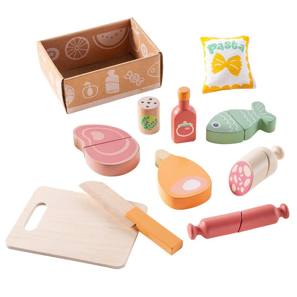 howa Spiellebensmittel Schlemmerbox, (11-tlg), Schneideset aus Holz für Kaufladen oder Kinderküche