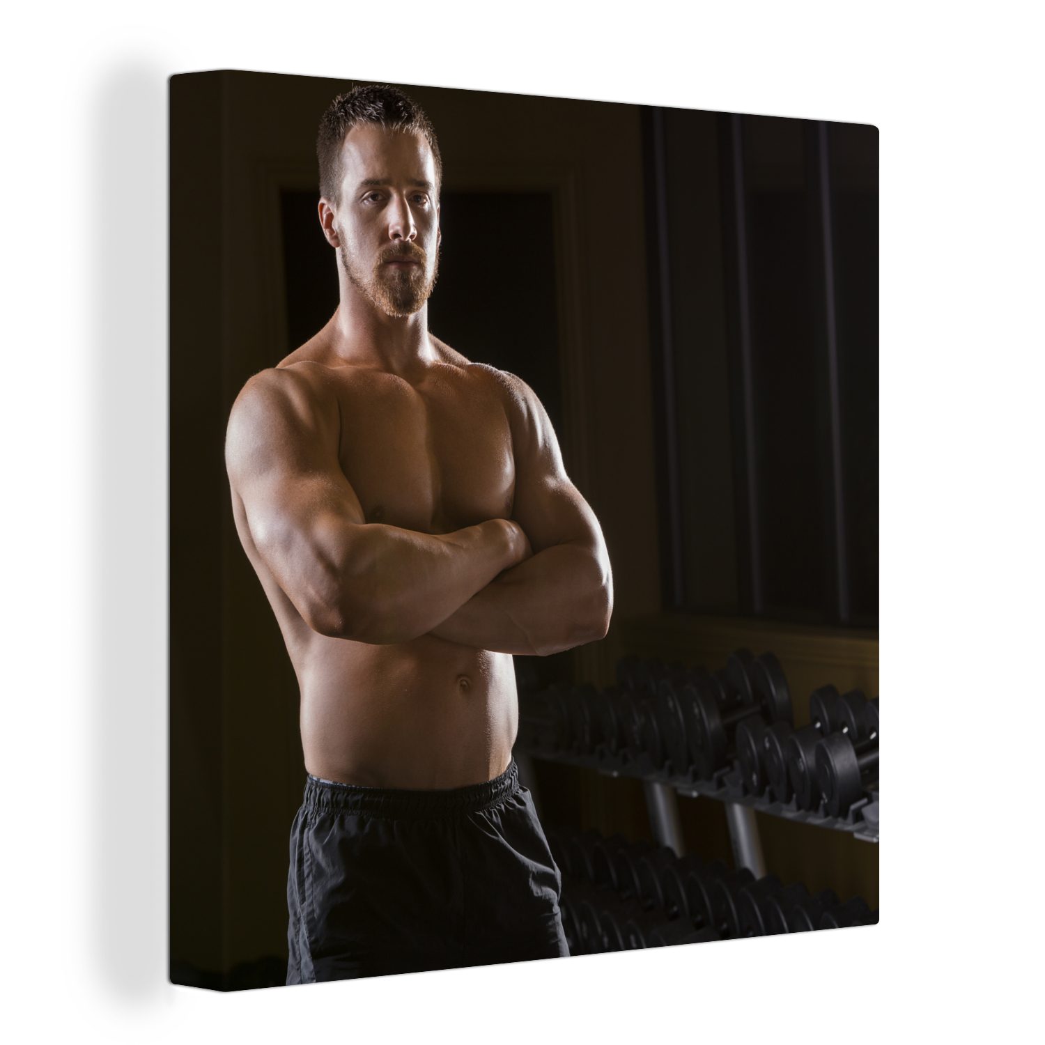 OneMillionCanvasses® Leinwandbild Foto eines muskulösen Mannes im Fitnessstudio, (1 St), Leinwand Bilder für Wohnzimmer Schlafzimmer | Leinwandbilder