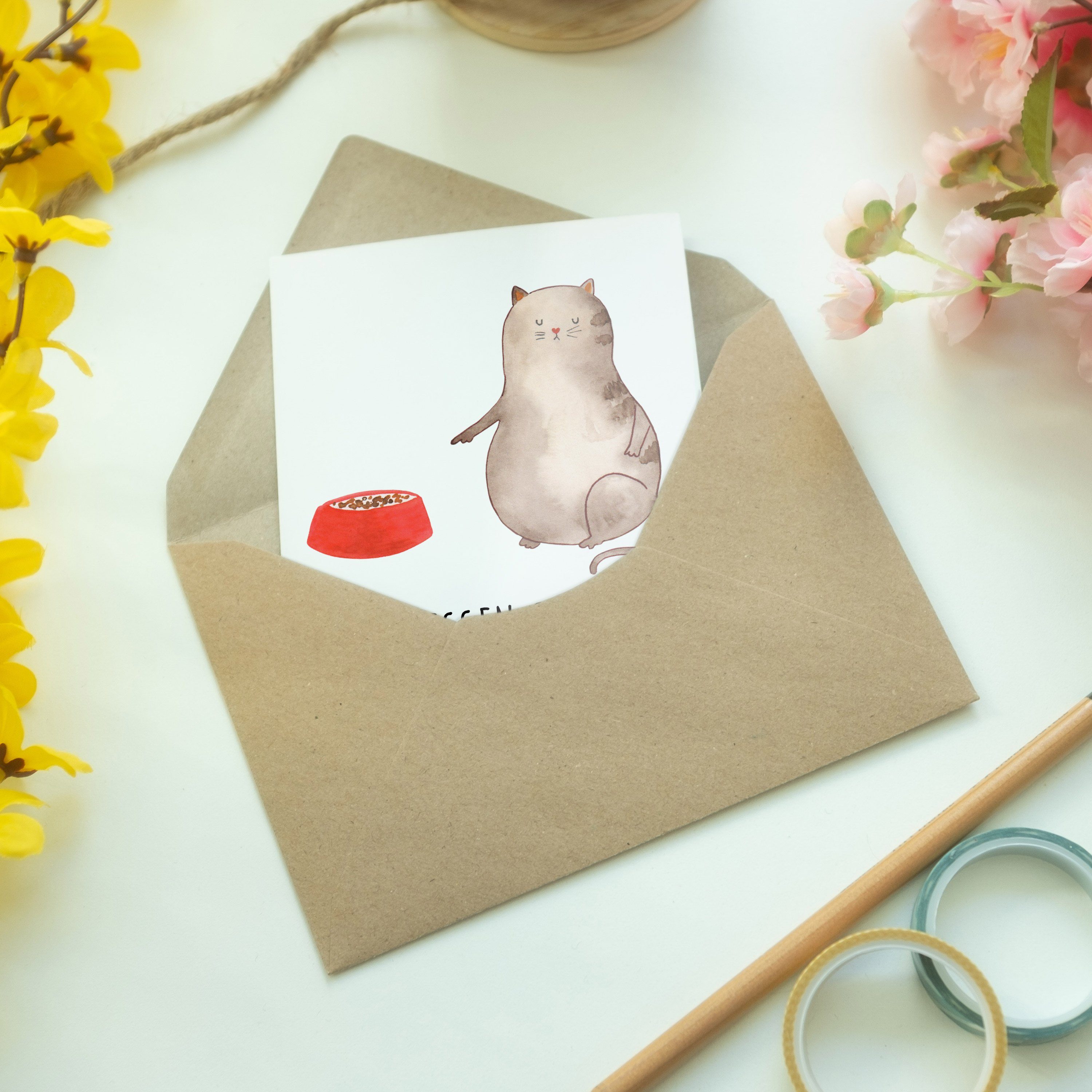 Mr. & Grußkarte Mrs. - Panda - fressen Katzenprodukte, Ge Weiß Geschenk, Glückwunschkarte, Katze