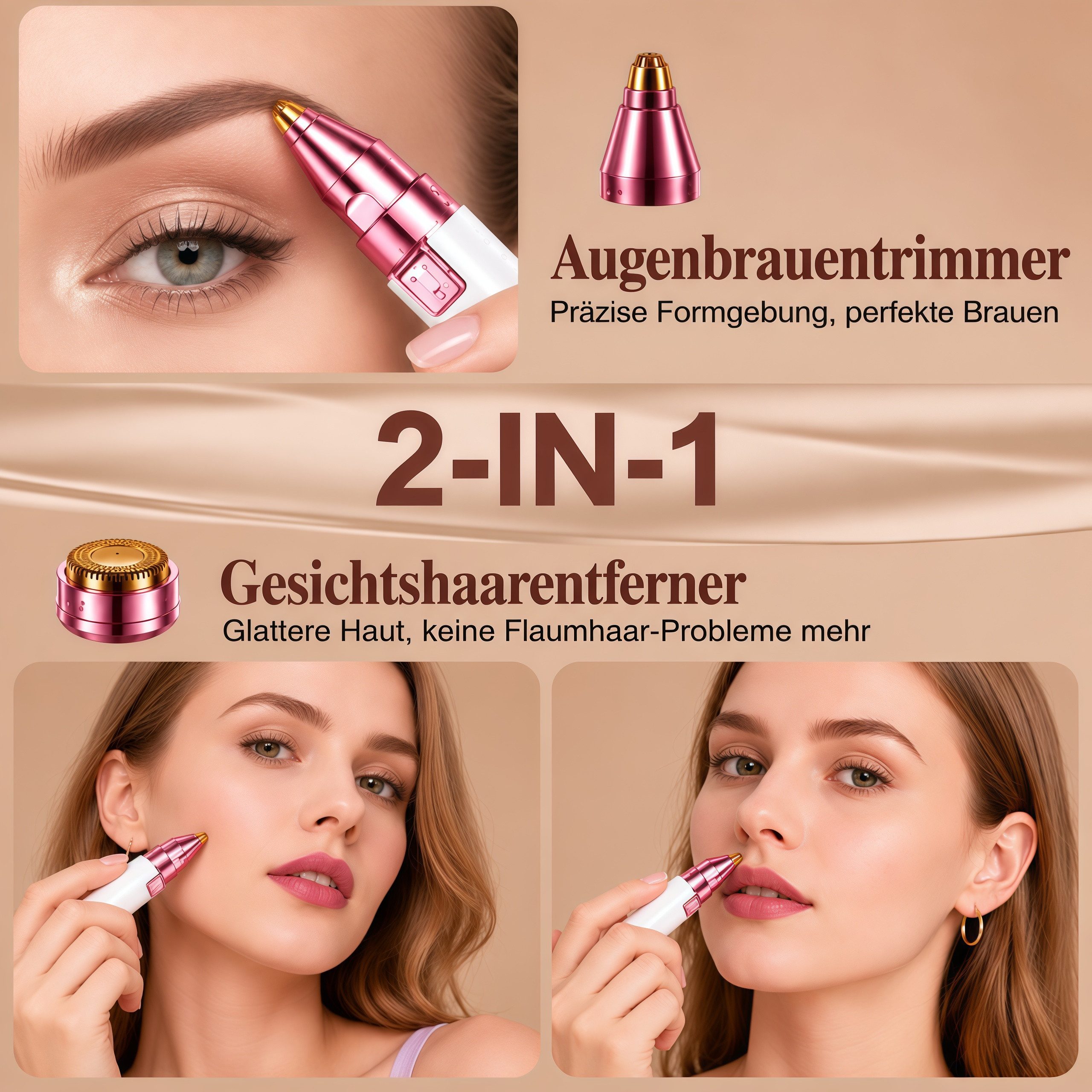 Fyrove Augenbrauentrimmer Augenbrauen Trimmer, Haarentferner-Set 2 in 1 USB, für Frauen, Schmerzfreie Augenbrauen Epilierer Damen, Für Körper Gesichtshaare Lipp – Bild 2 von 5