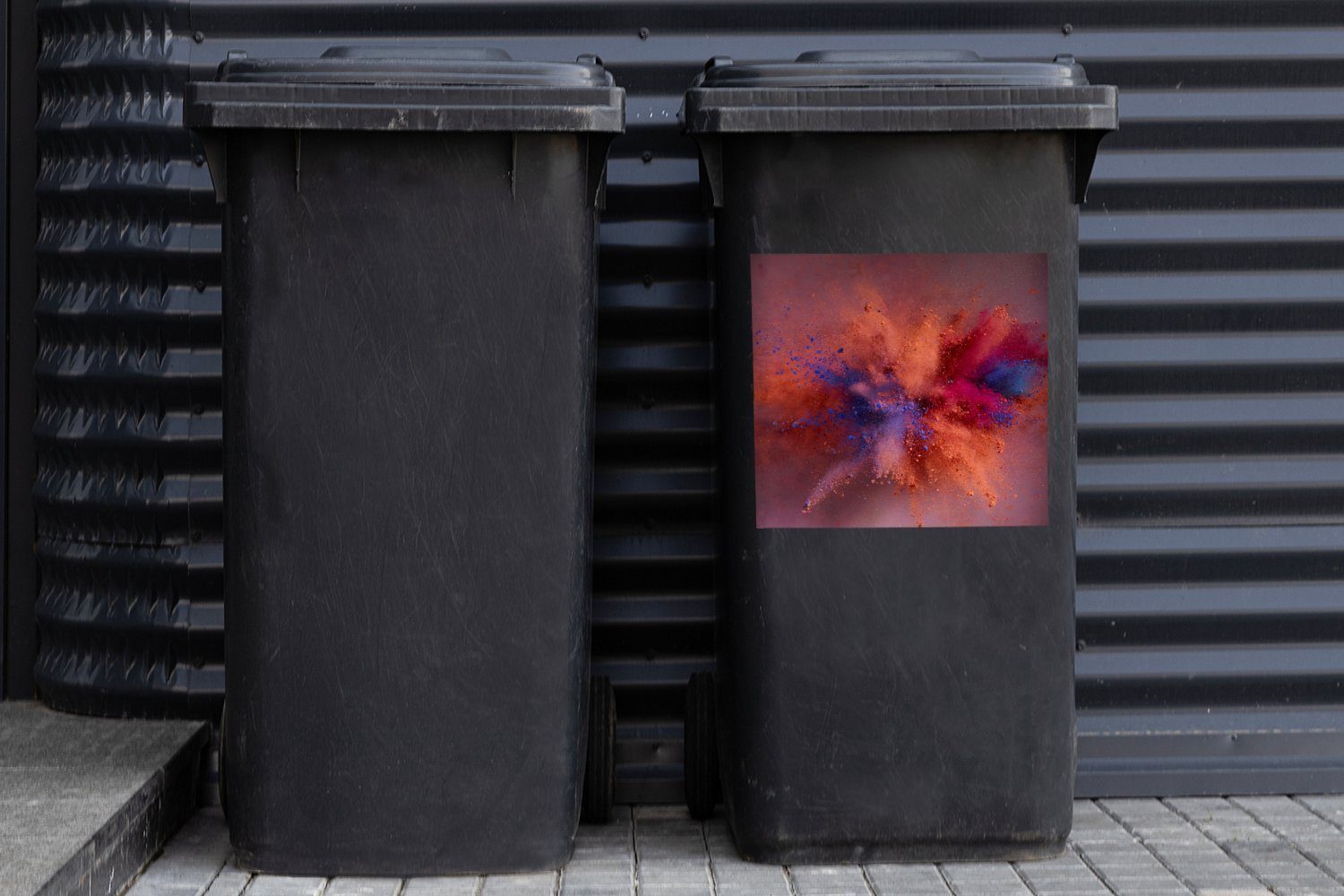 - Abstrakt Abfalbehälter - Sticker, Rot Puder Container, - Mülltonne, (1 Wandsticker Orange St), MuchoWow Mülleimer-aufkleber,