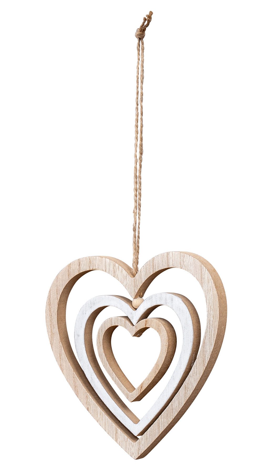 Levandeo® Windspiel, Deko Herz Mobile H15cm Windspiel MDF Holz Natur Weiß Holzherz