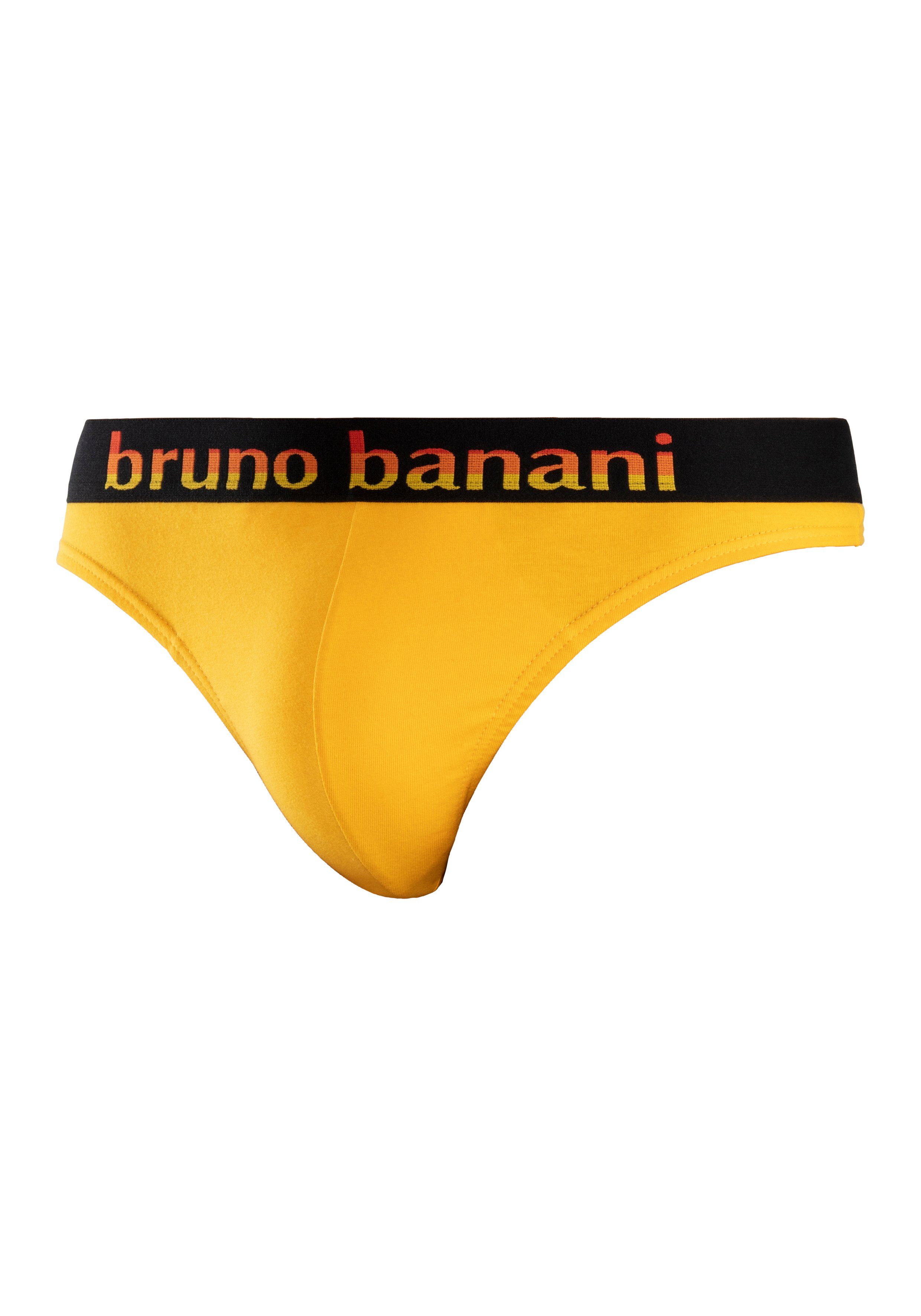 Bruno Banani String (Packung, 5-St) mint, Streifen schwarz Logo gelb, Webbund pink, mit blau