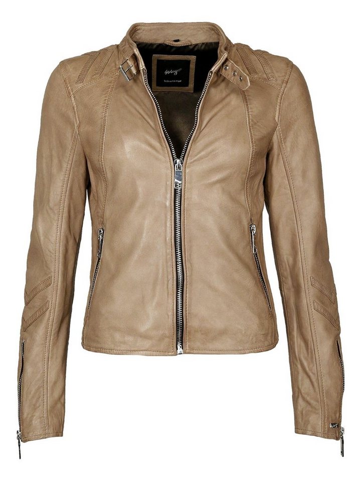 Maze Lederjacke • Bikerjacke Lindsay mit Fast-forward-Applikationen,  Satin-Futter, Riegel mit Dornschließe am Stehkragen