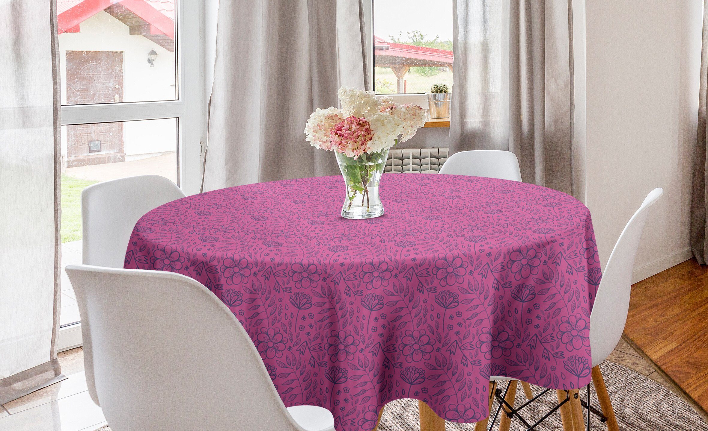 Abakuhaus Tischdecke Kreis Tischdecke Abdeckung für Esszimmer Küche Dekoration, Blumen Hand gezeichnet Leuchtende Blumen