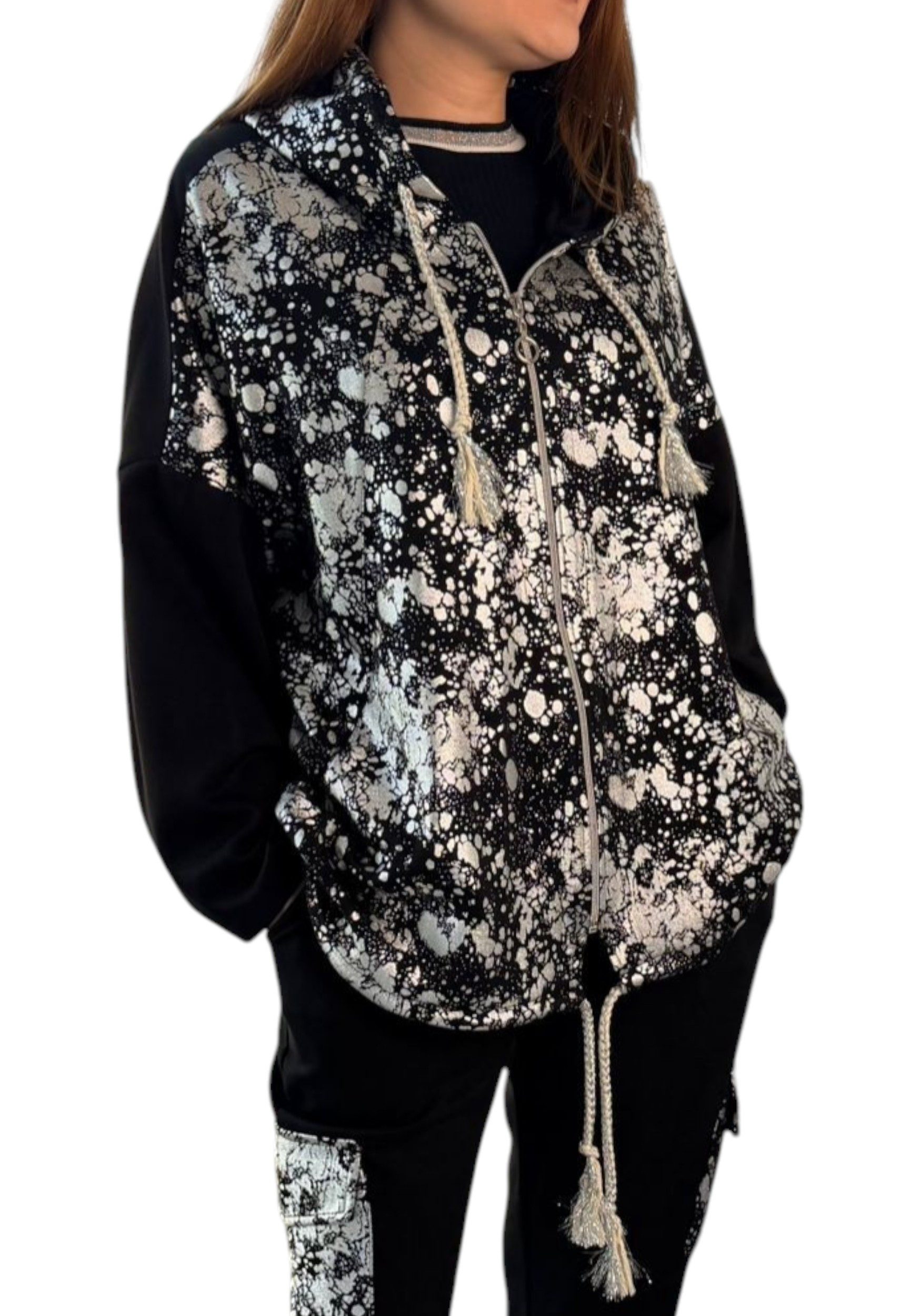 WENOR Kapuzensweatjacke Damen Oversize Stretch Reißverschluss extrem elastisch, soft fallend, One Size 38–50