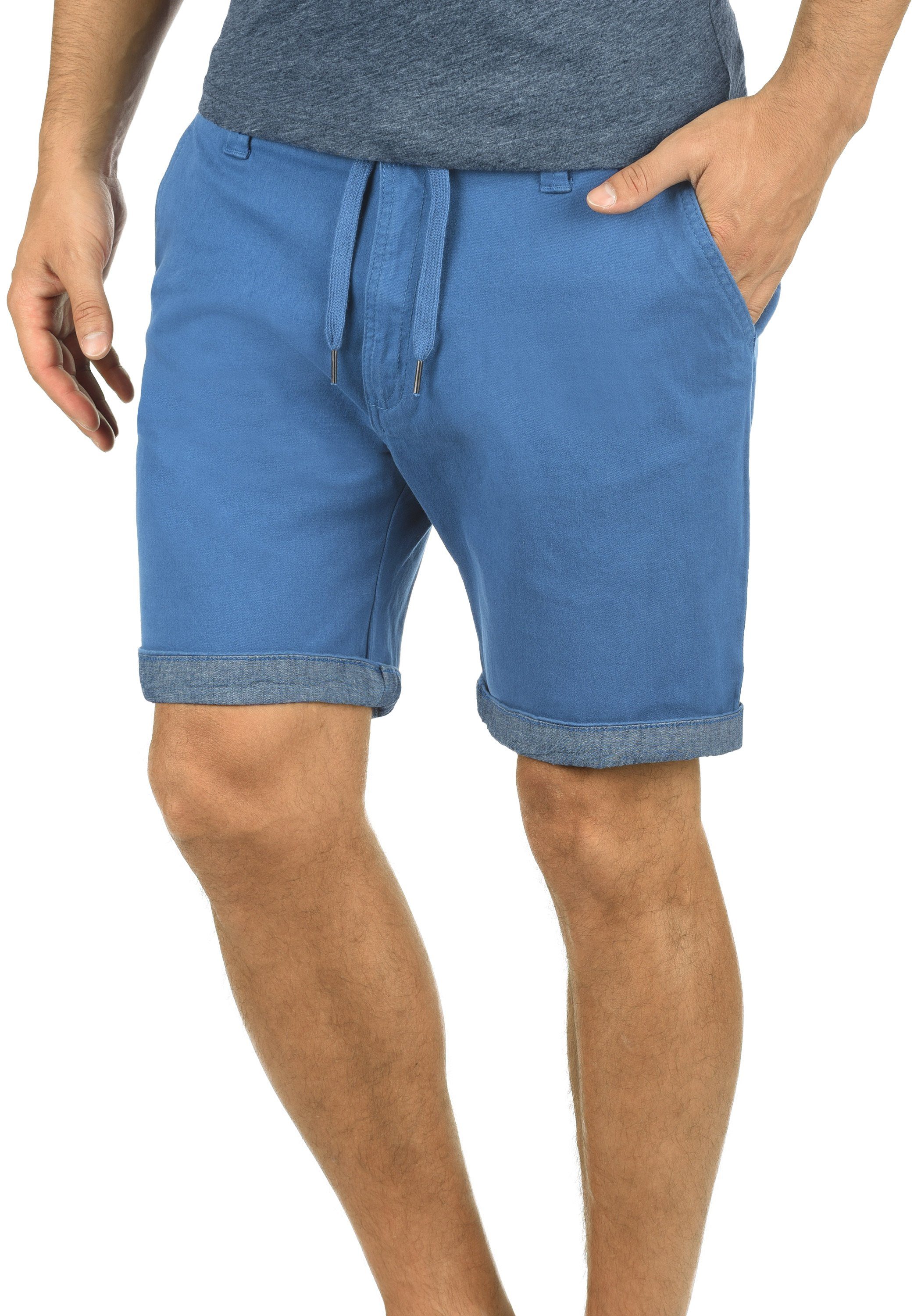 mit (1414) Blue Kontrastfarbe !Solid umgeschlagbaren Chinoshorts in Hose SDLagoa Hosenbeinen Federal kurze