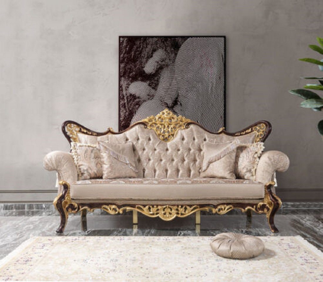 JVmoebel 3-Sitzer Dreisitzer Sofa 3 Sitzer Polstersofa Beige Barock Polyester, 1 Teile, Made in Europe