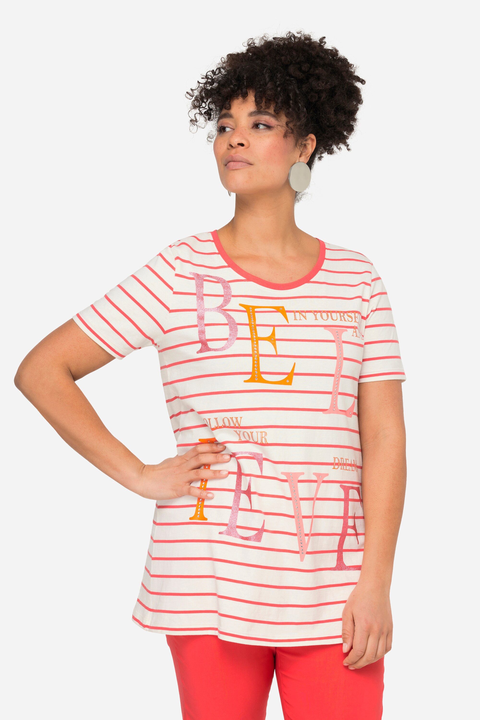 MIAMODA T-Shirt Ringelshirt BELIEVE Rundhals Halbarm günstig online kaufen