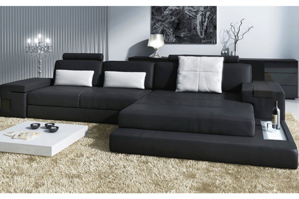JVmoebel Ecksofa, Design Ecksofa Sofa Couch Polster Eckgarnitur Ledersofa Sofas Couch Schwarz