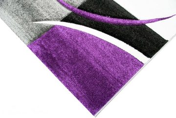 Teppich Designer Teppich Moderner Teppich Wohnzimmer Teppich Kurzflor Teppich mit Konturenschnitt Karo Muster Lila Grau Creme Schwarz, Teppich-Traum, rechteckig, Höhe: 13 mm