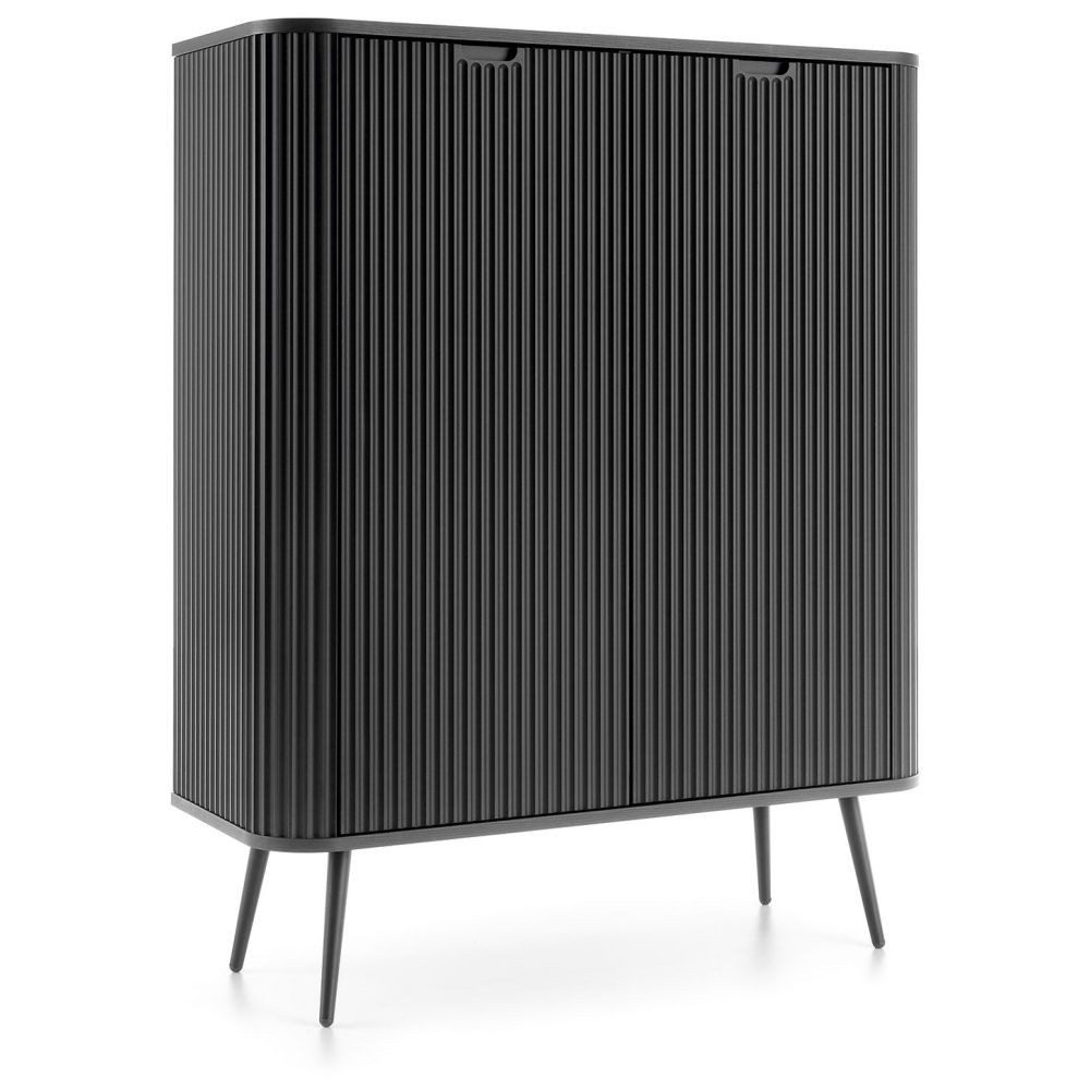 Lomadox Highboard ZARA-160, in schwarz gerillt Rillen Metallfüße 103x129x39 cm