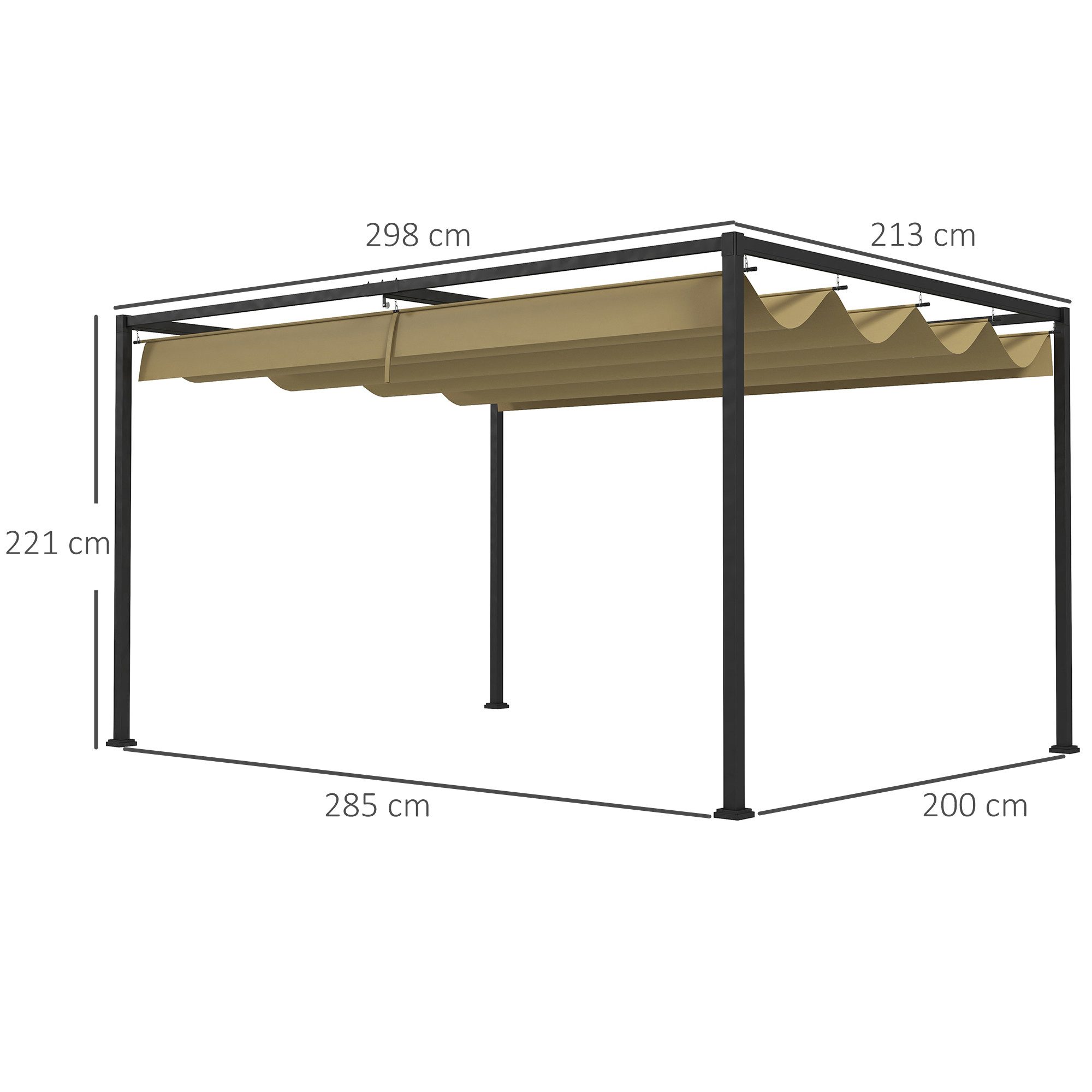 Outsunny Pergola aus Metall, mit verstellbares Dach, Freistehend, (Garten Pavillon, 1-tlg., Terrassendachung), Sonnenschutz für Terrasse und Garten, Khaki
