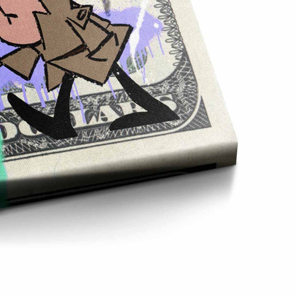 DOTCOMCANVAS® Leinwandbild, Leinwandbild Der Rahmen weißer Dollar Panther 100 Panther rosarote Panorama Geld