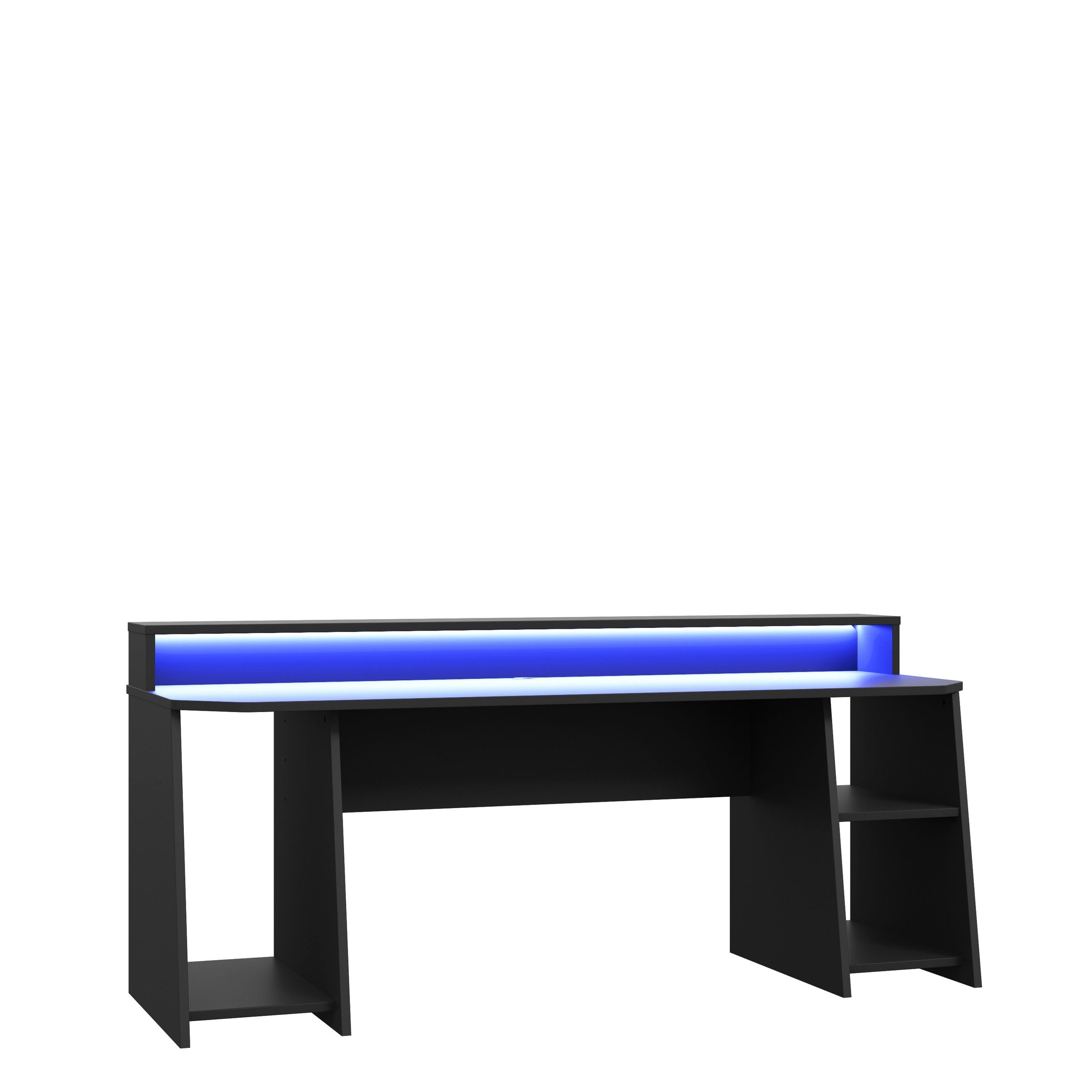 freiraum Gamingtisch TEZAUR, LED-Wechselbeleuchtung, Fächer, schwarz matt - 200x91,1x72cm (B/H/T)