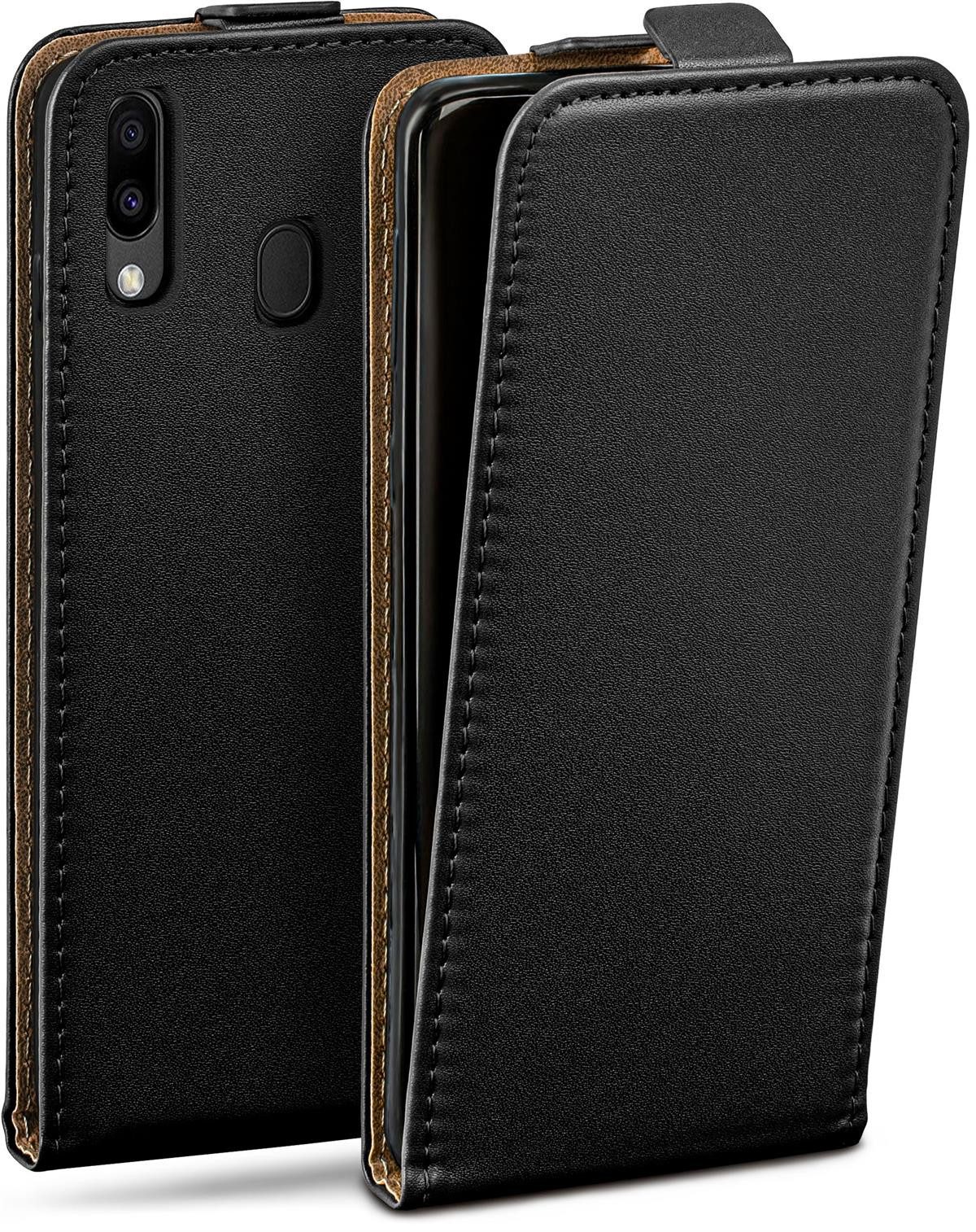 moex Handyhülle für Samsung Galaxy M20 Hülle Klappbar Flip Case Schwarz 6,3 Zoll, 360 Grad Schutz Handytasche Leder Optik PU Lederhülle Cover Klapphülle