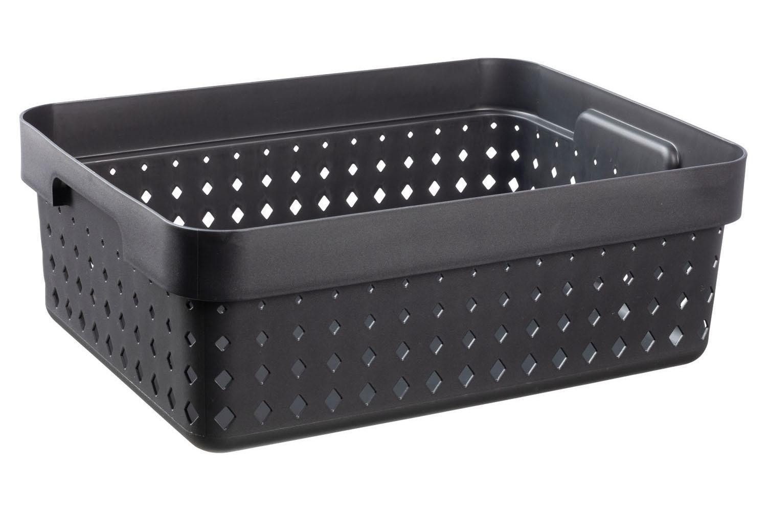 Plast Team Aufbewahrungsbox SEOUL, B 35,7 x H 13,1 cm, Schwarz, Kunststoff, Stapelbar, mit Diamantlochung