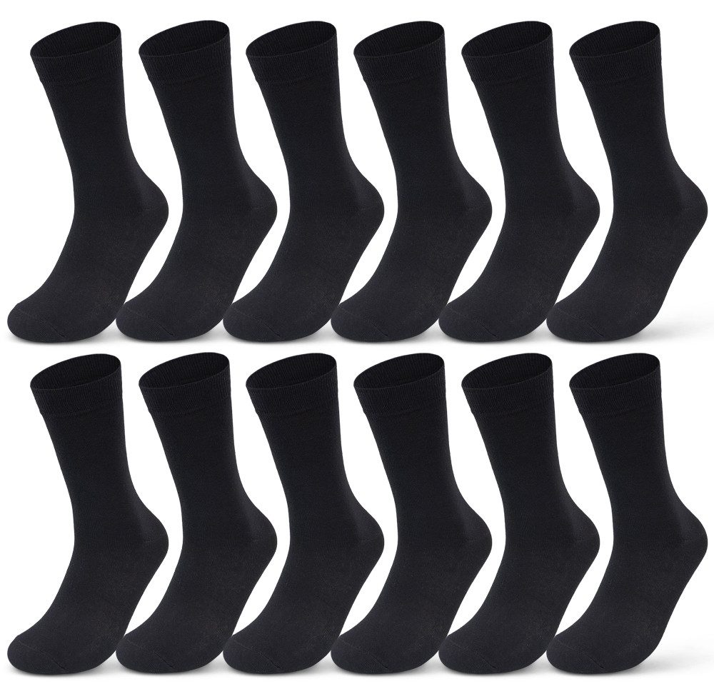 sockenkauf24 Basicsocken 6 oder 12 Paar Socken Damen & Herren Business Socken Baumwolle (Schwarz, 12-Paar, 35-38) Komfortbund atmungsaktiv - Basicline 70203