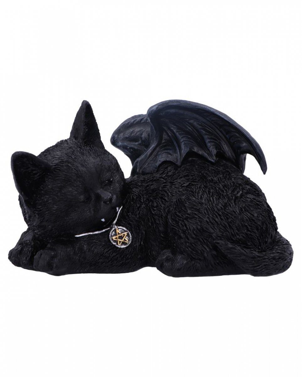 Horror-Shop 18cm mit al Dekofigur schwarze Katze Schlafende Vampirflügel