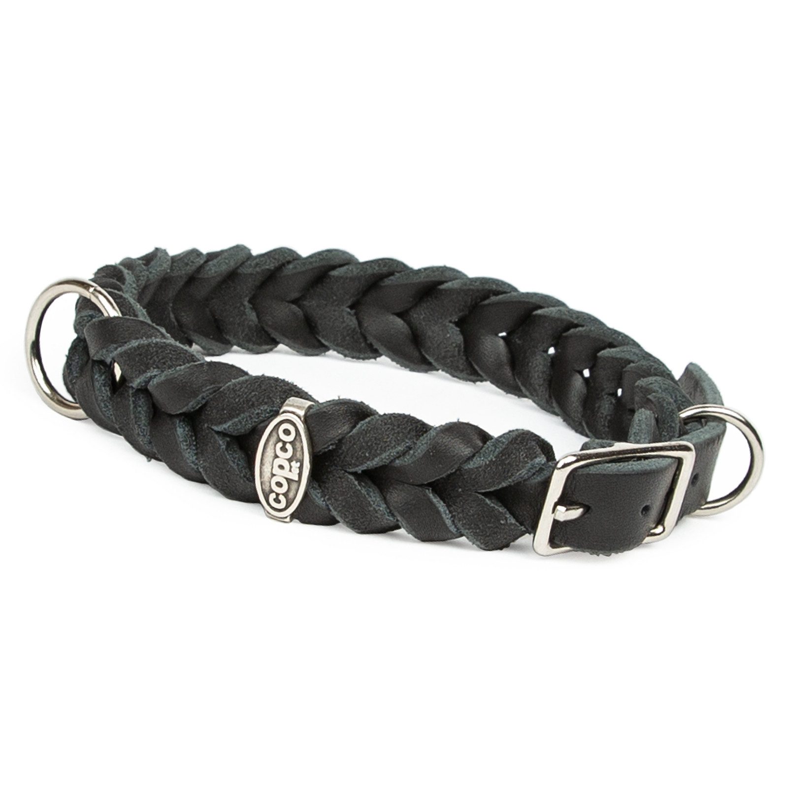 CopcoPet Hunde-Halsband Fettlederhalsband mit Dornschließe verchromt und Messing, Verchromt, Leder, Geflochten, Handarbeit