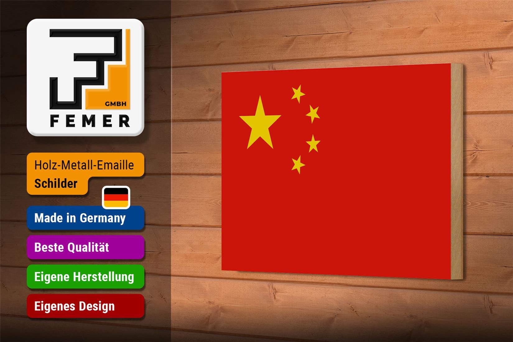 Femer GmbH Holzbild Flagge China 18x12 cm Flag of China, Flaggen (1 St), Glatte Holzfaserplatte (MDF), vorn beschichtet