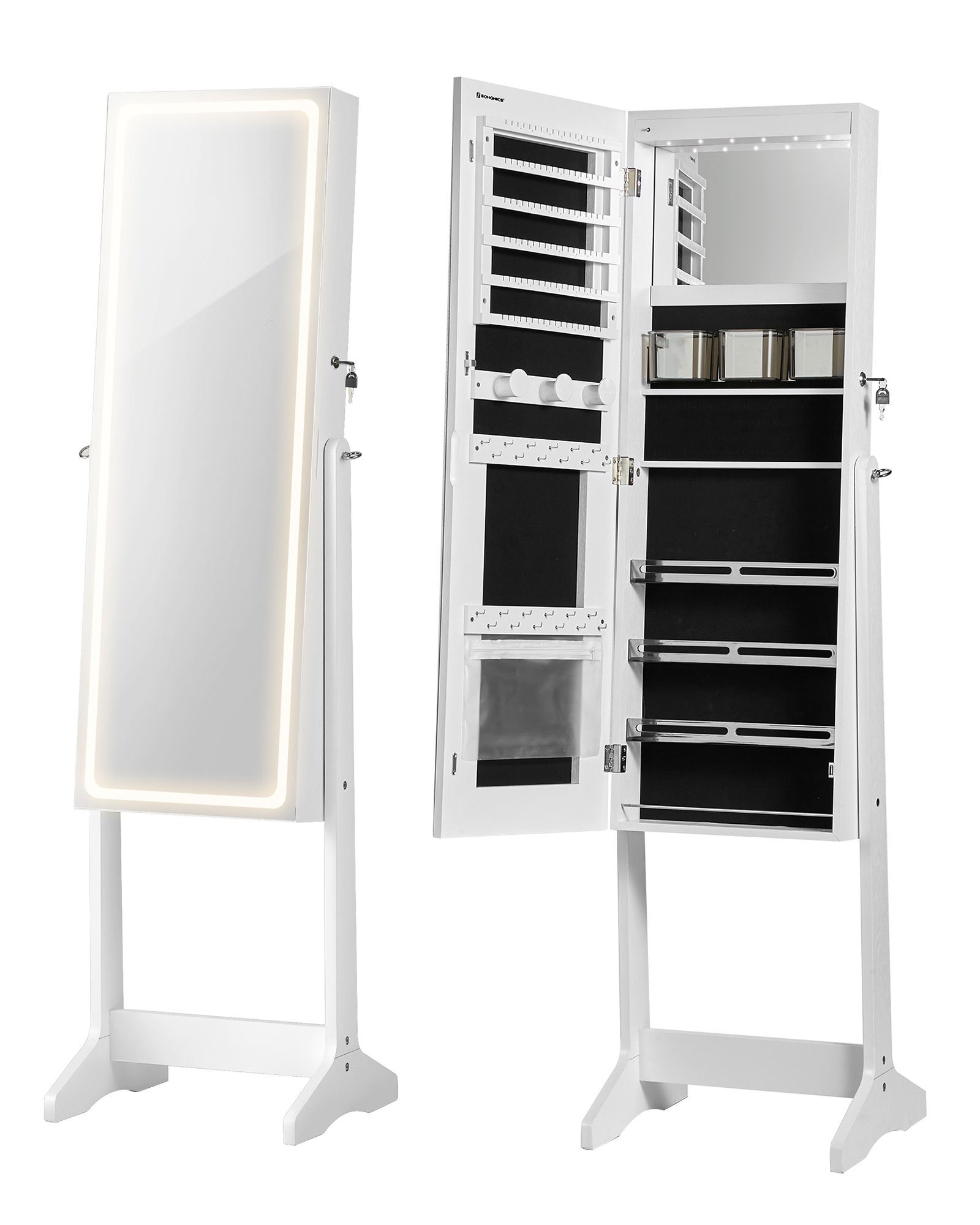 SONGMICS Schmuckschrank Spiegelschrank mit LED-Beleuchtung, Innenspiegel