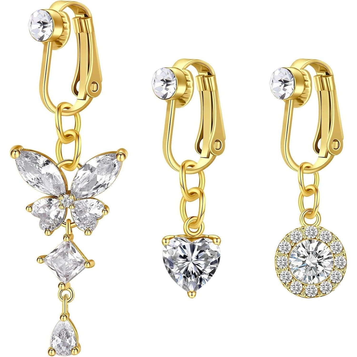 CIZME Bauchnabelpiercing-Set 2-3teiliges Set gefälschter Nabelringe Edelstahl Silber Gold