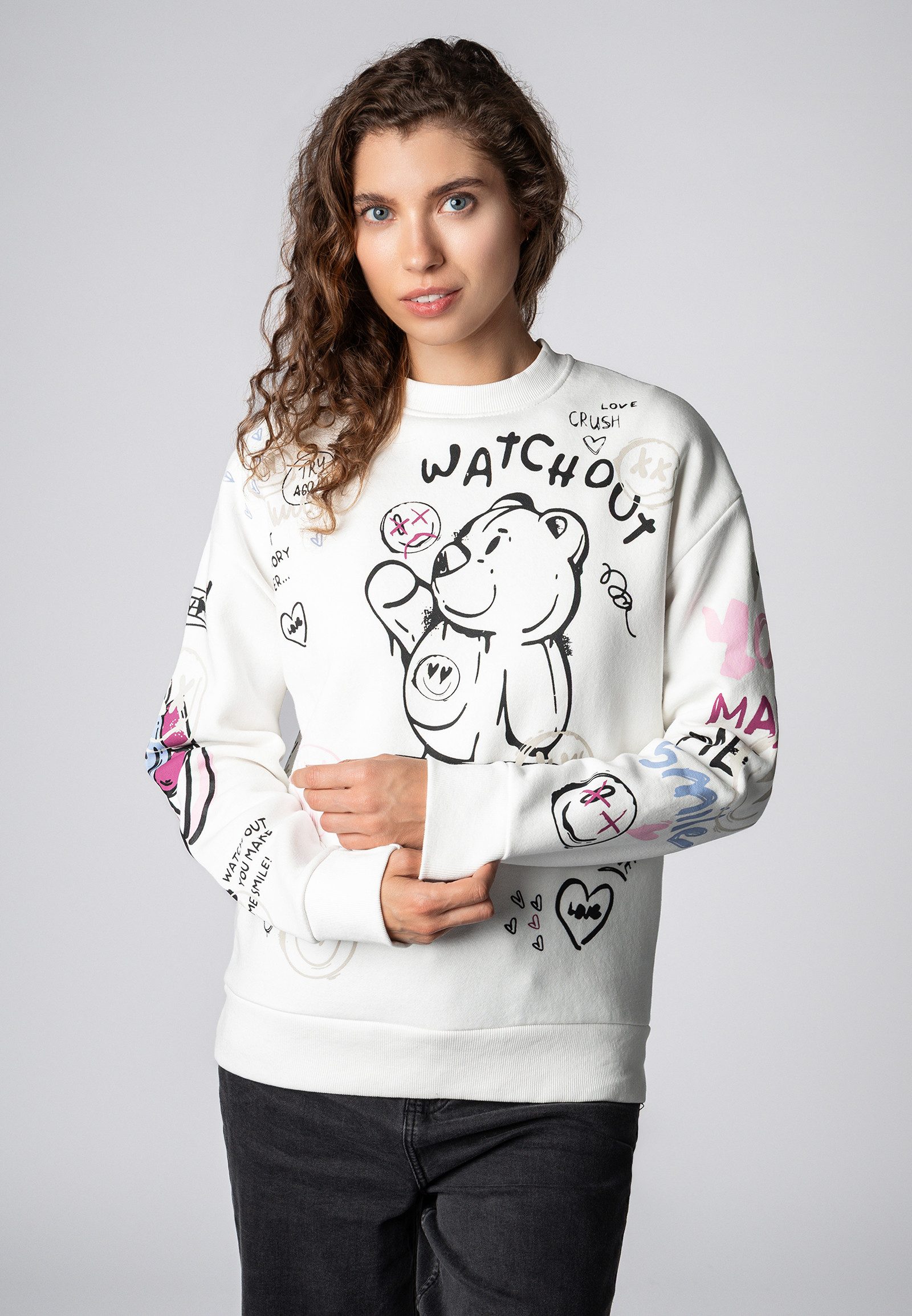 SUBLEVEL Sweatshirt Damen Pullover langarm im Alloverprint Sweater, Sweatpullover