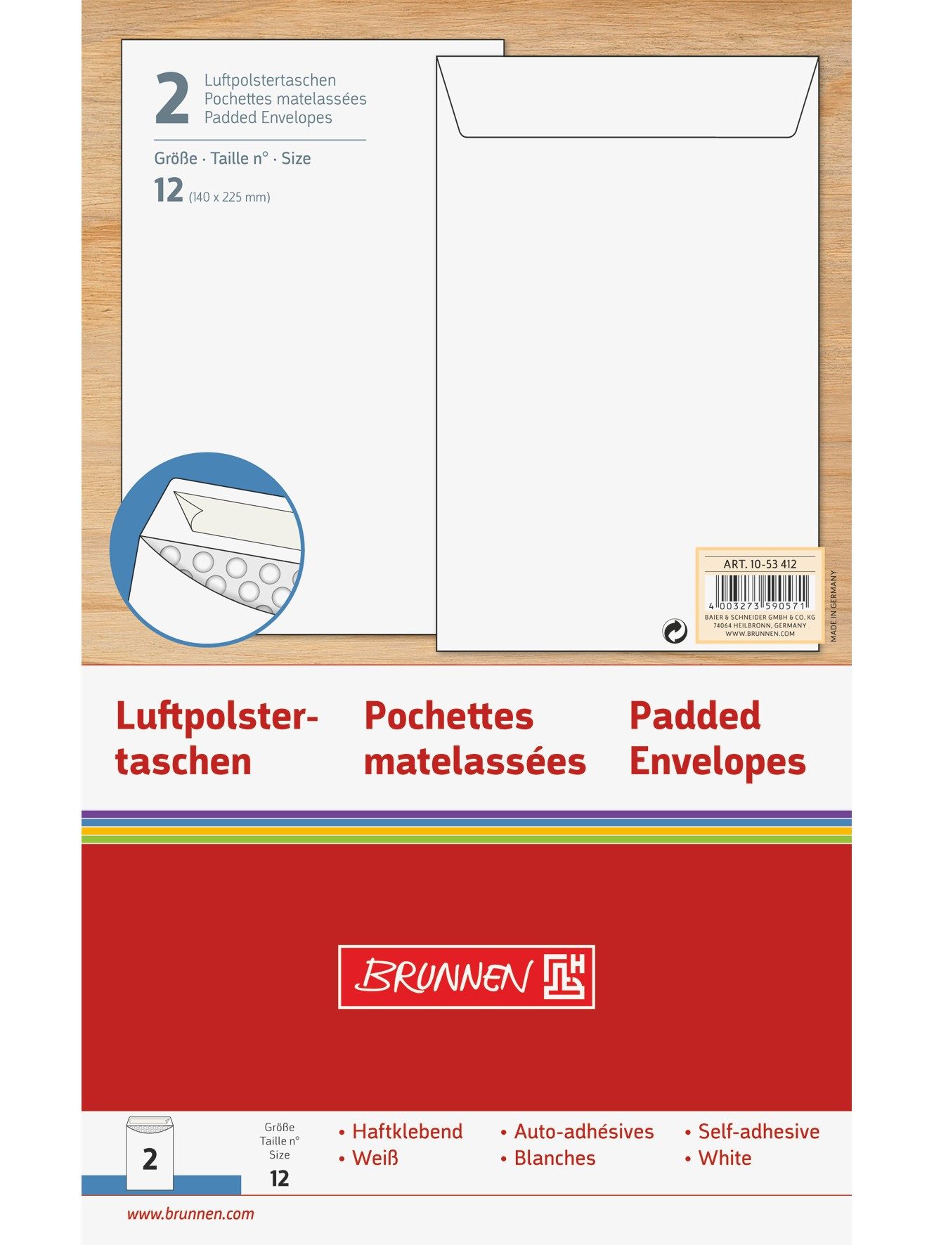 Baier & Schneider Versandtasche Luftpolstertaschen weiß 140x225 mm Größe 12 2 Stück