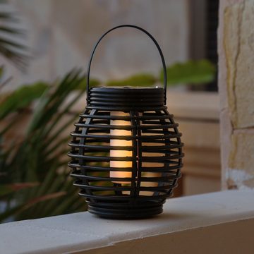 MARELIDA LED Laterne LED Solar Laterne Flammeneffekt Balkon Tischleuchte Korboptik Sensor, LED Classic, gelb