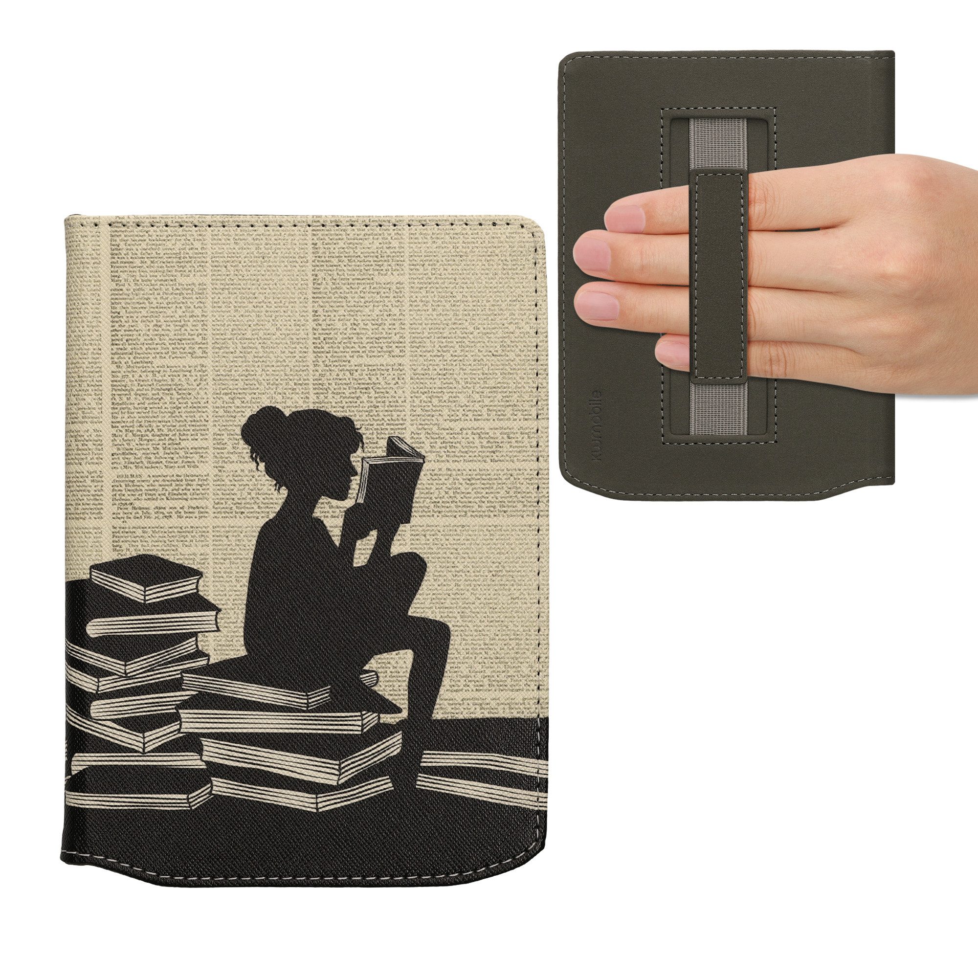 kwmobile E-Reader-Hülle Schutzhülle für Pocketbook Verse / Verse Lite / Verse Pro / Color, eReader Flip Case mit Handschlaufe und Auto Sleep Funktion