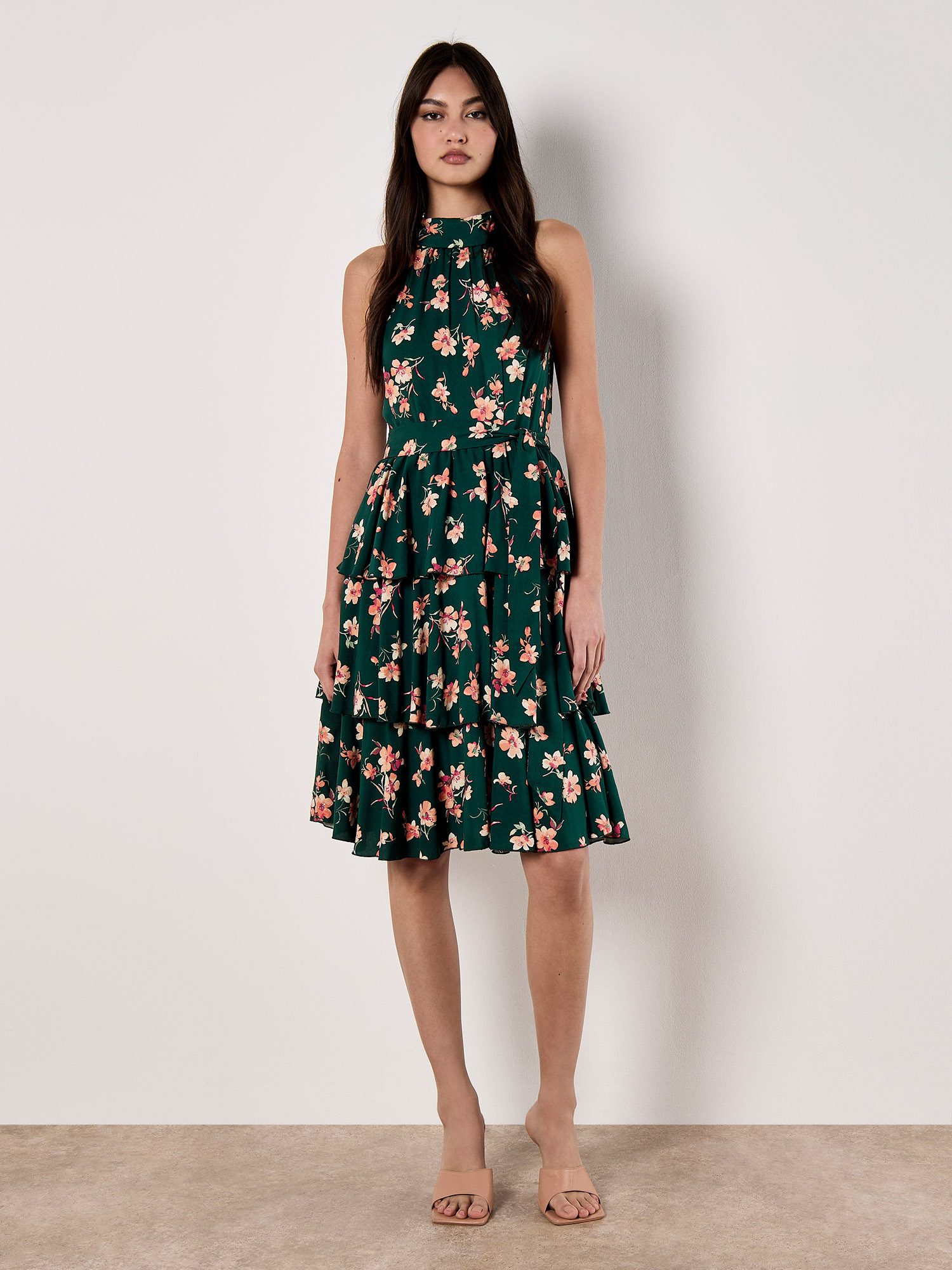 Apricot Druckkleid Geblümtes Minikleid mit Neckholder-Ausschnitt (2-tlg., m günstig online kaufen