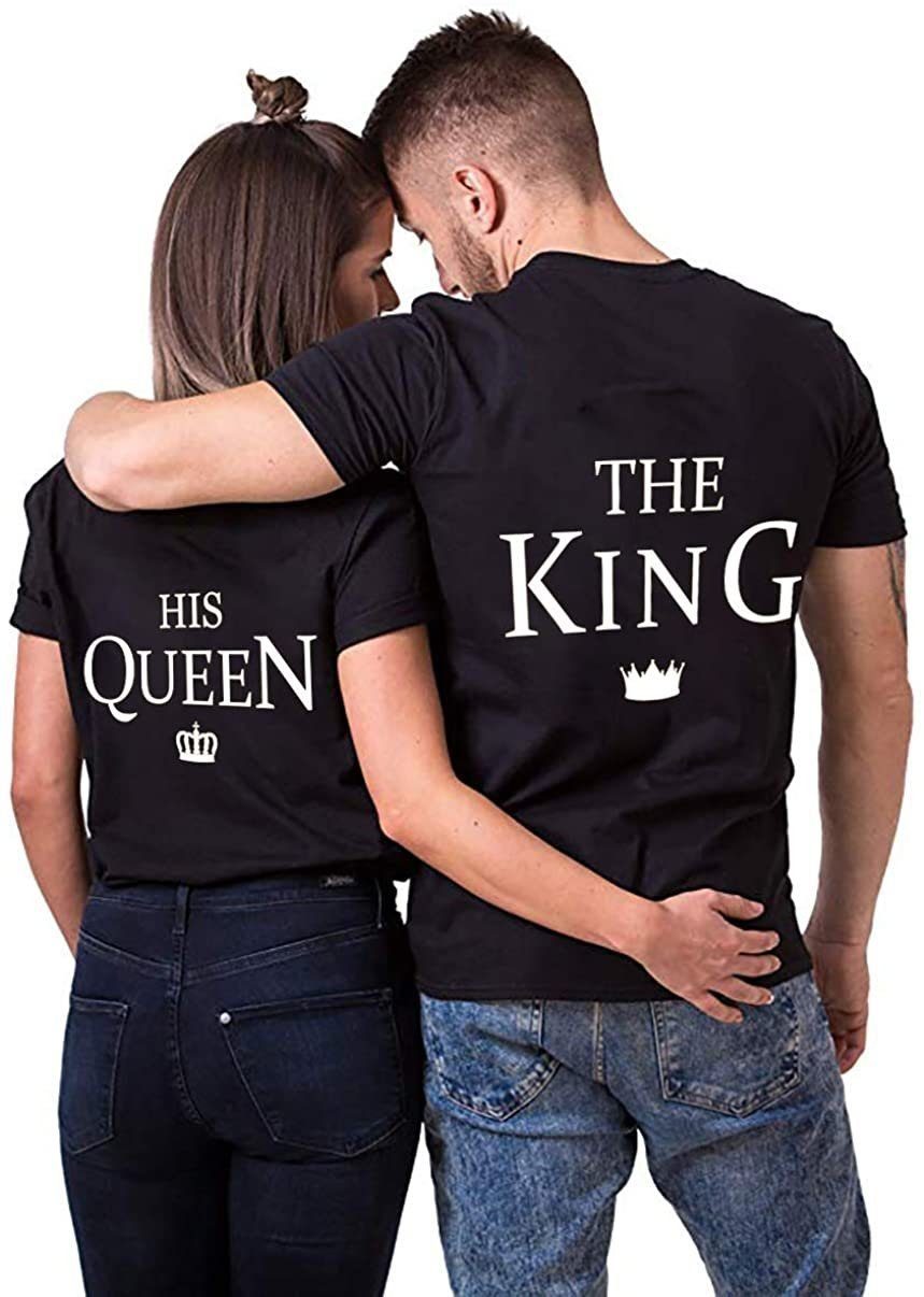 Couples Shop T-Shirt The King & His Queen Shirts für Paare mit modischem Print