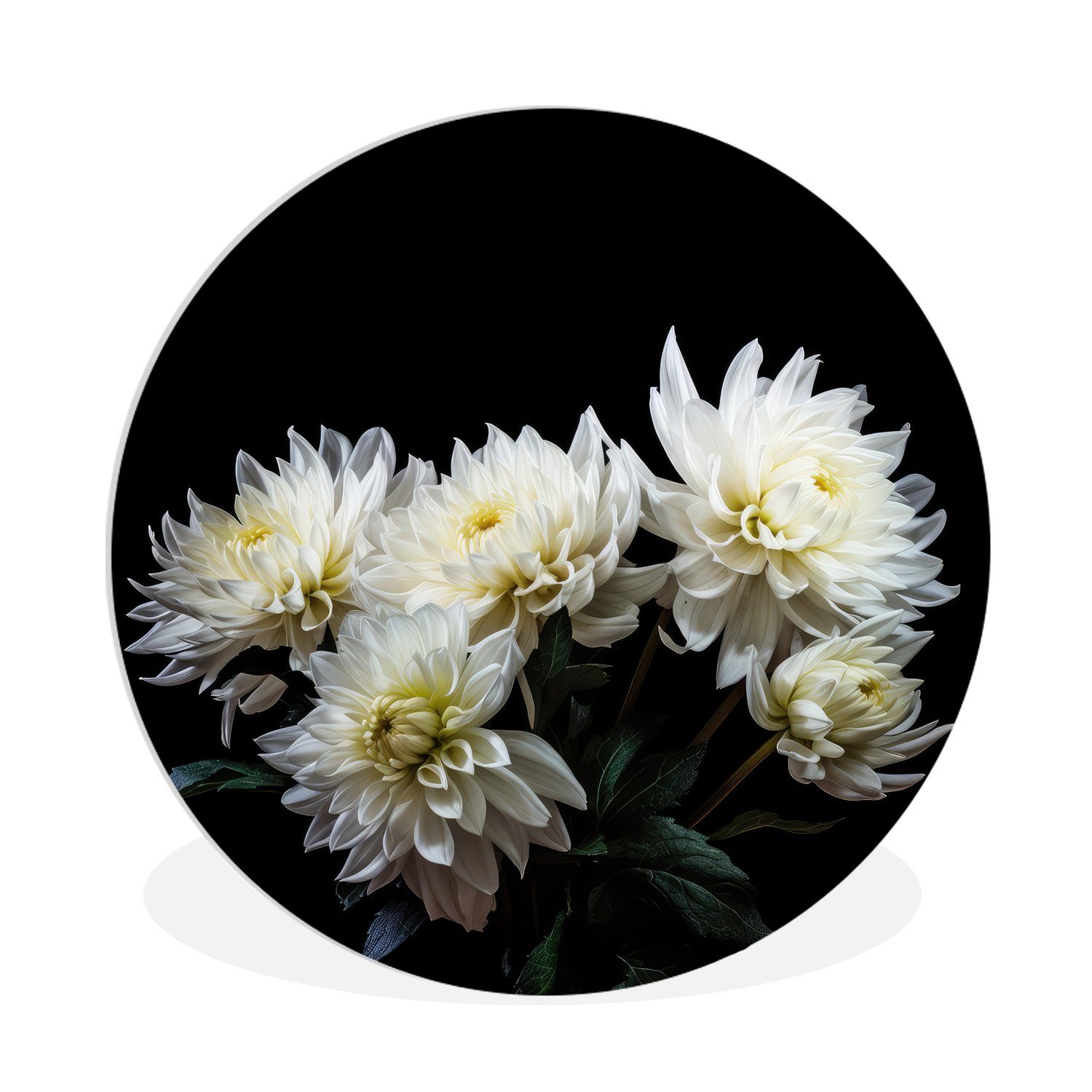 30x30 St), Chrysantheme - MuchoWow - Weiß - - Wandbild, Wohnzimmer, Botanisch, Natur Rundes Blumen Wanddekoration Kreis Gemälde cm Forex, (1