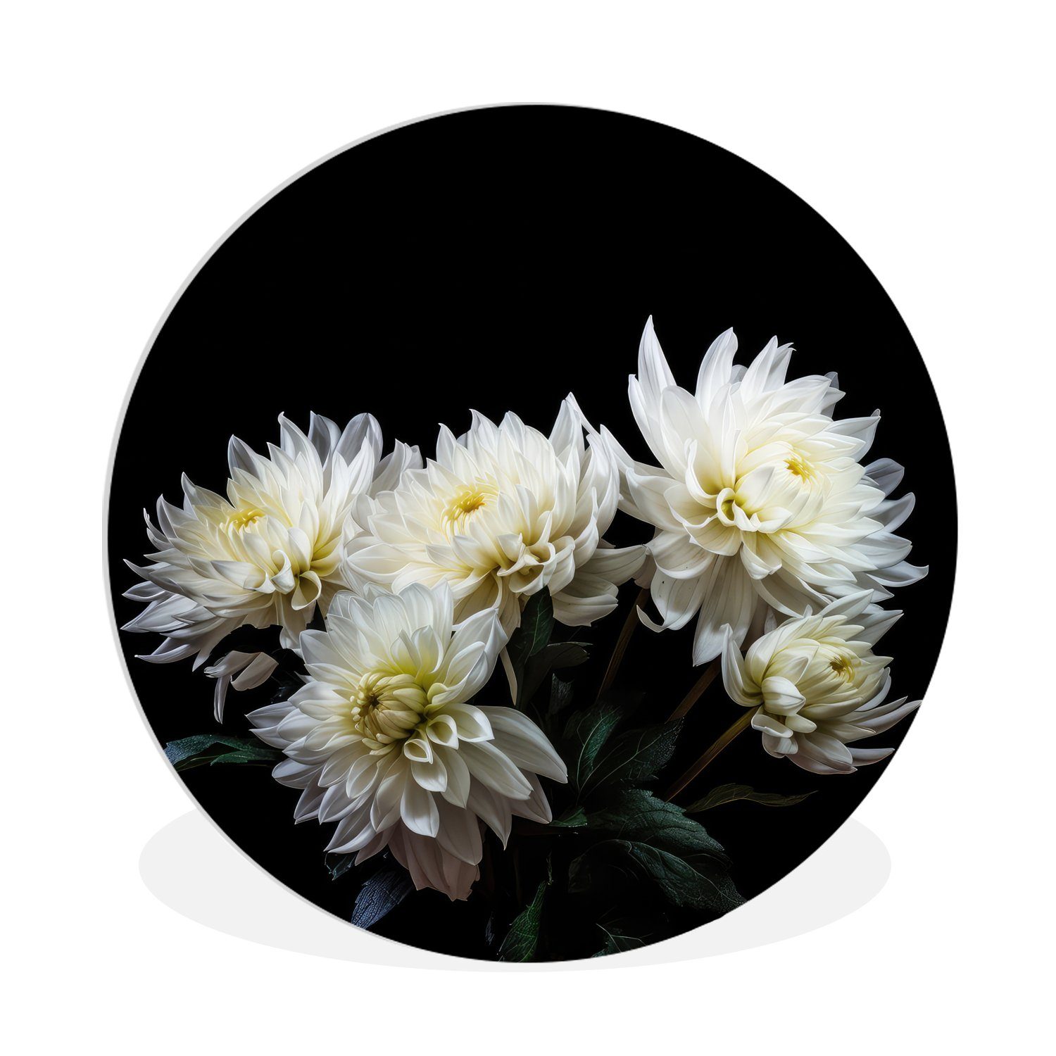 MuchoWow Картина Blumen - Chrysantheme - Weiß - Natur - Botanisch, Fotodruck (1 St), Kreis Wanddekoration, Rundes Wandbild, 30x30 cm
