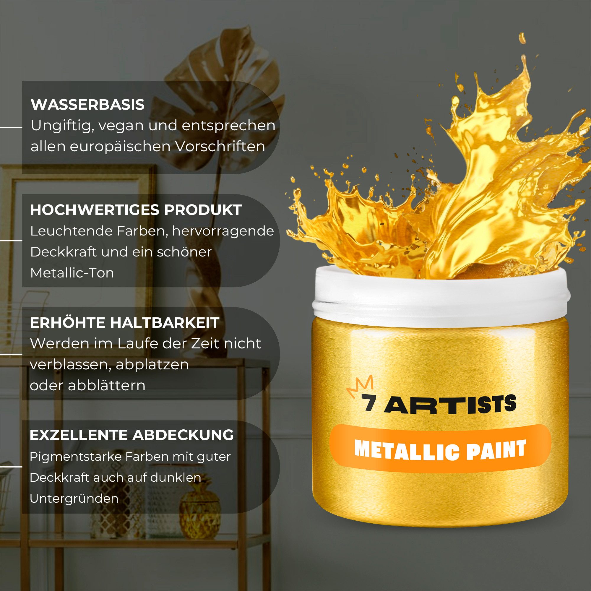 7 Artists Acrylfarbe 7 Artists Acrylfarbe Metallic 50 ml Gold, Silber – Bild 4 von 5