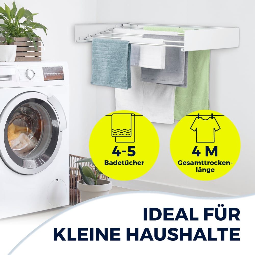 EASYmaxx Wandwäschetrockner platzsparend ausziehbar, Edelstahl Wäscheständer zur Wandmontage, Kleidung platzsparend aufhängen klappbar Wäsche trocknen