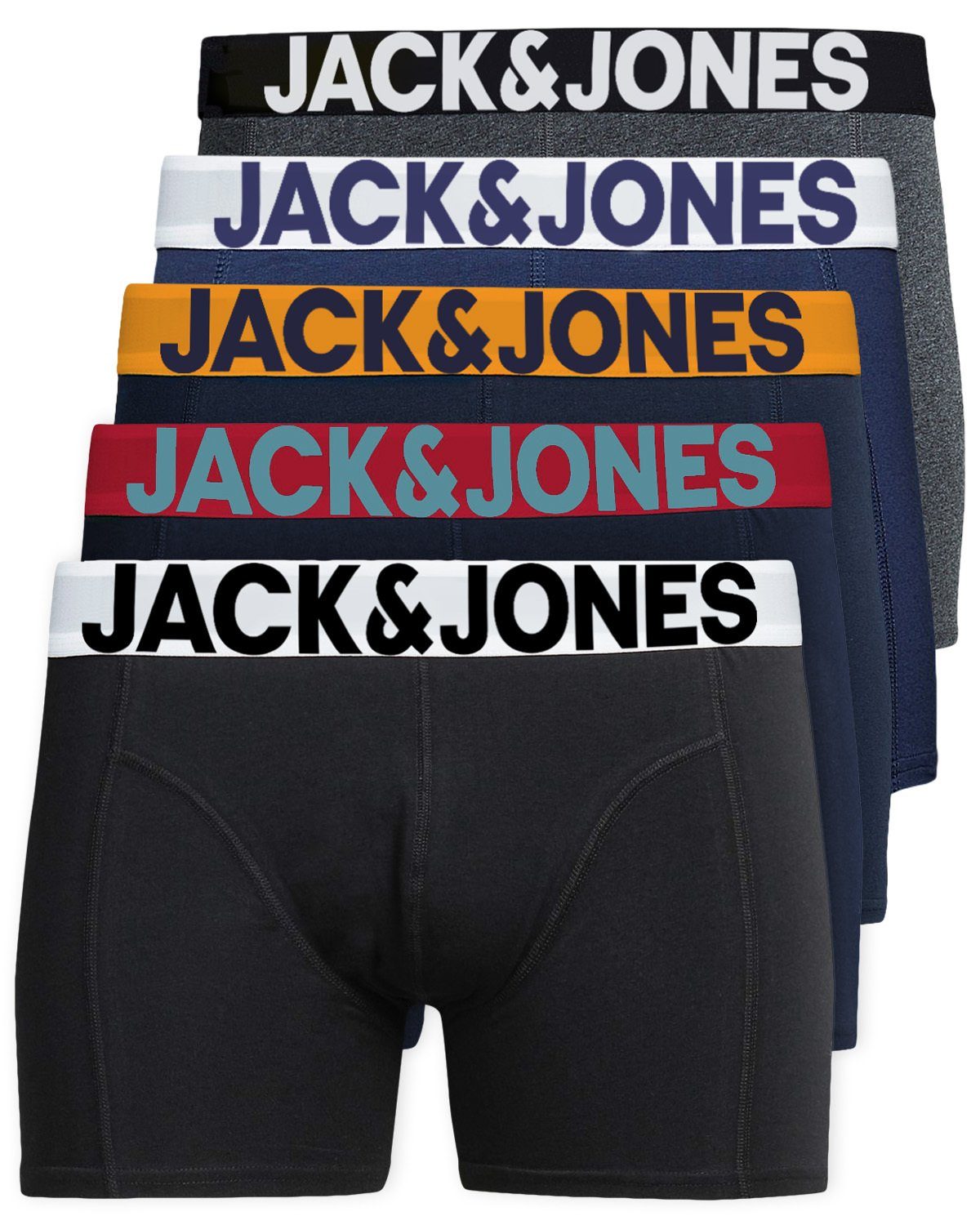 Jack & Jones Boxershorts Solid Passform 5er (5-St., Mix durch 5 Pack) elastische gute Baumwollqualität